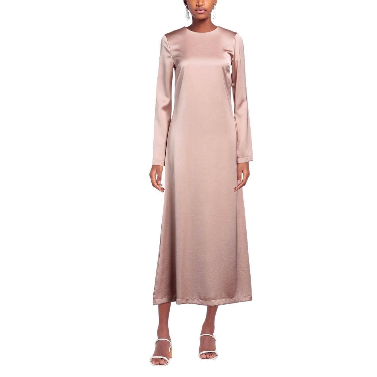 Blush NWT SOALLURE Satin Blush Long Trapeze Dress (004) Size M / US 6-8 / IT 42-44 - 2 Thumbnail