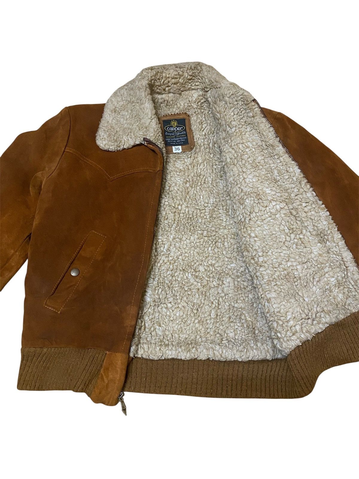 Cooper Vtg 80s Cooper Nicely Faded Shearling Suede Leather Jacket Size US S / EU 44-46 / 1 - 2 Thumbnail