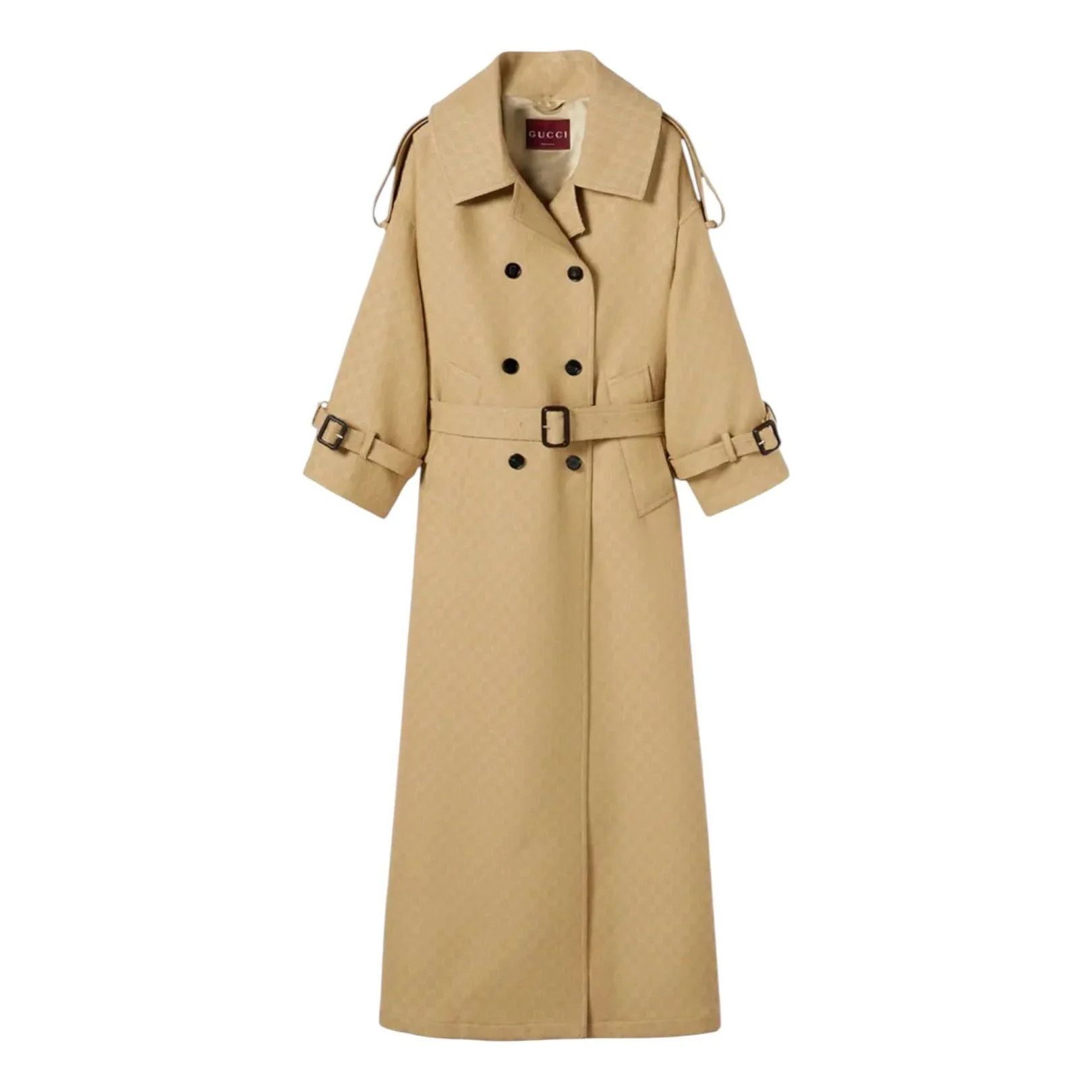 Gucci o1la5ras0526 GG Crepe Silk Wool Double-breasted Coat Beige Size S / US 4 / IT 40 - 1 Preview