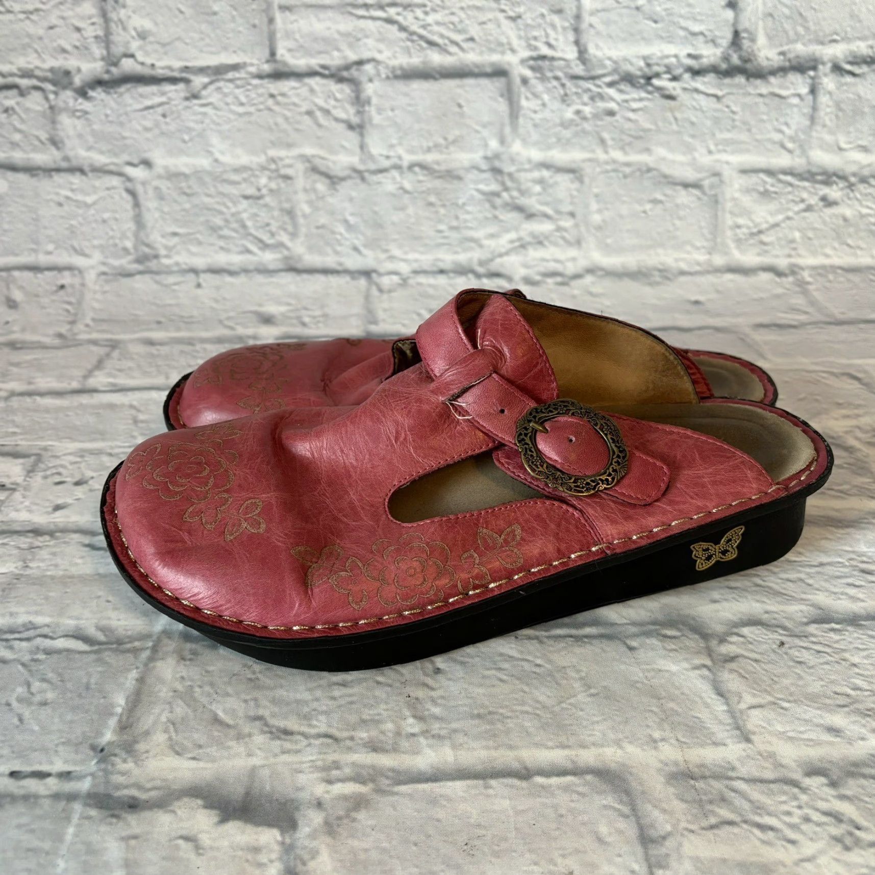 Vintage Alegria Pink Slide Sandals Women’s Size 40 ALG-535 Floral Buckle Leather Clog Size US 10 / IT 40 - 6 Thumbnail