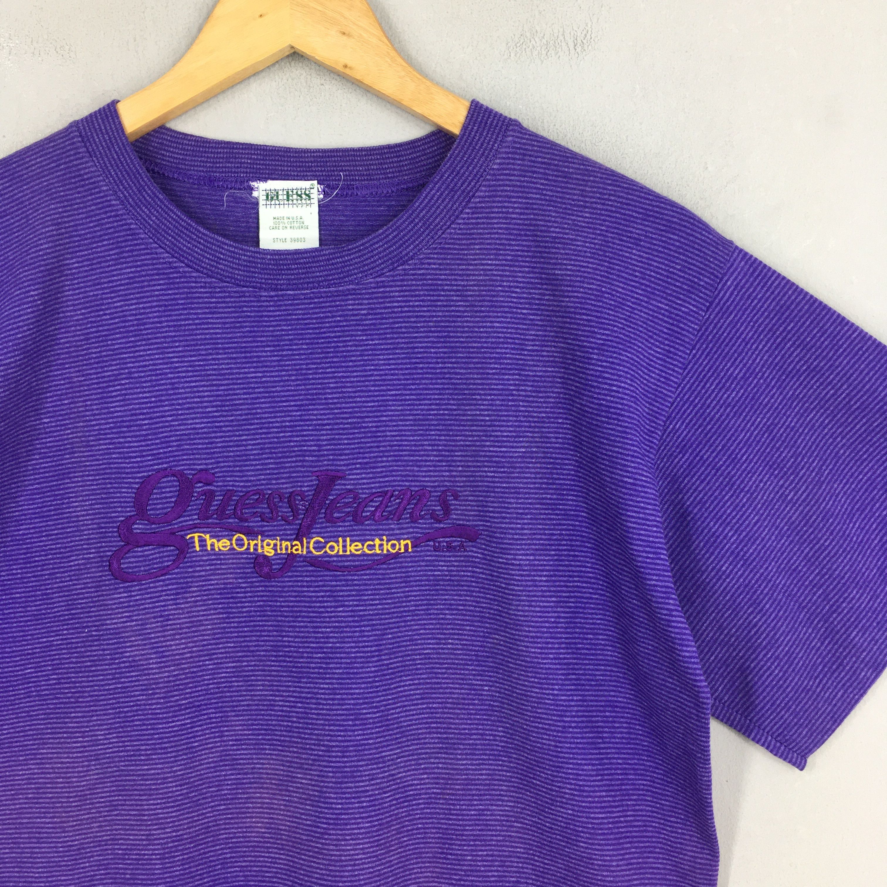 Guess Vintage 90s Guess Jeans Usa Striped Purple T shirt Medium Size US M / EU 48-50 / 2 - 2 Thumbnail
