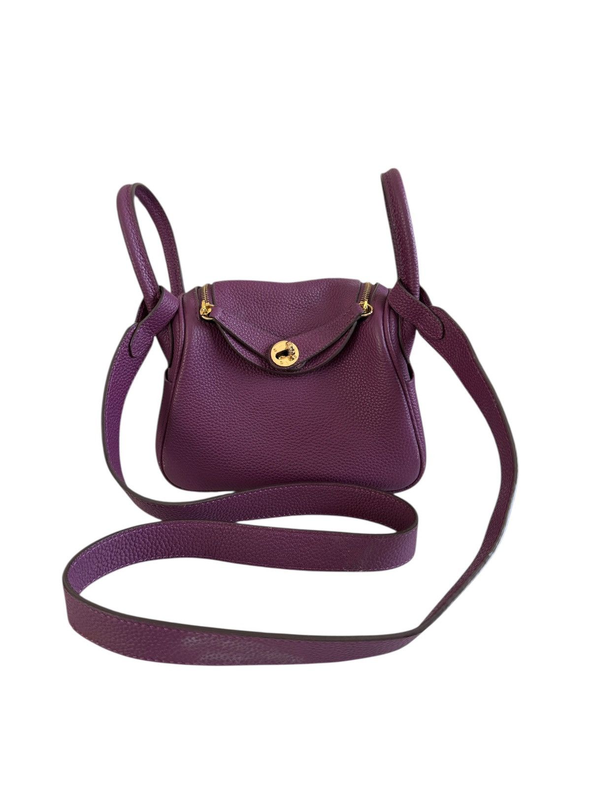 Designer LEATHER PURPLE BAG MINI BIRKIN STYLE SMALL GOLD HARDWARE Size ONE SIZE - 1 Thumbnail