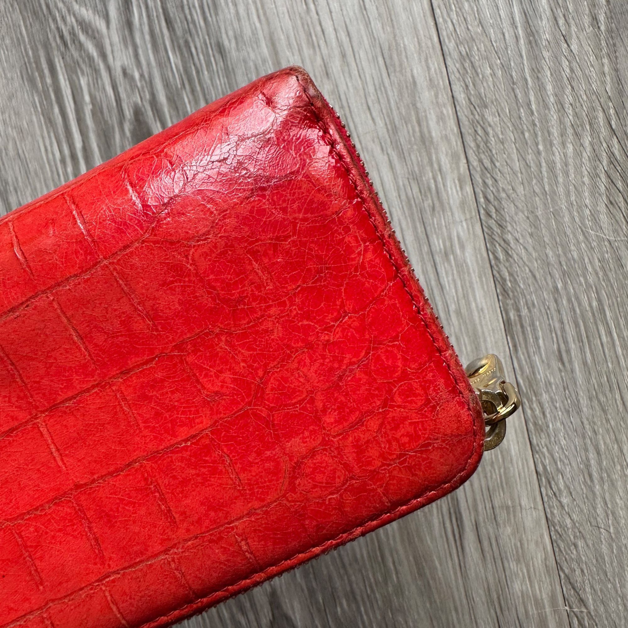 Miu Miu Miu Miu Red Croc Embossed Leather Zip Around Wallet with Box Size ONE SIZE - 11 Thumbnail
