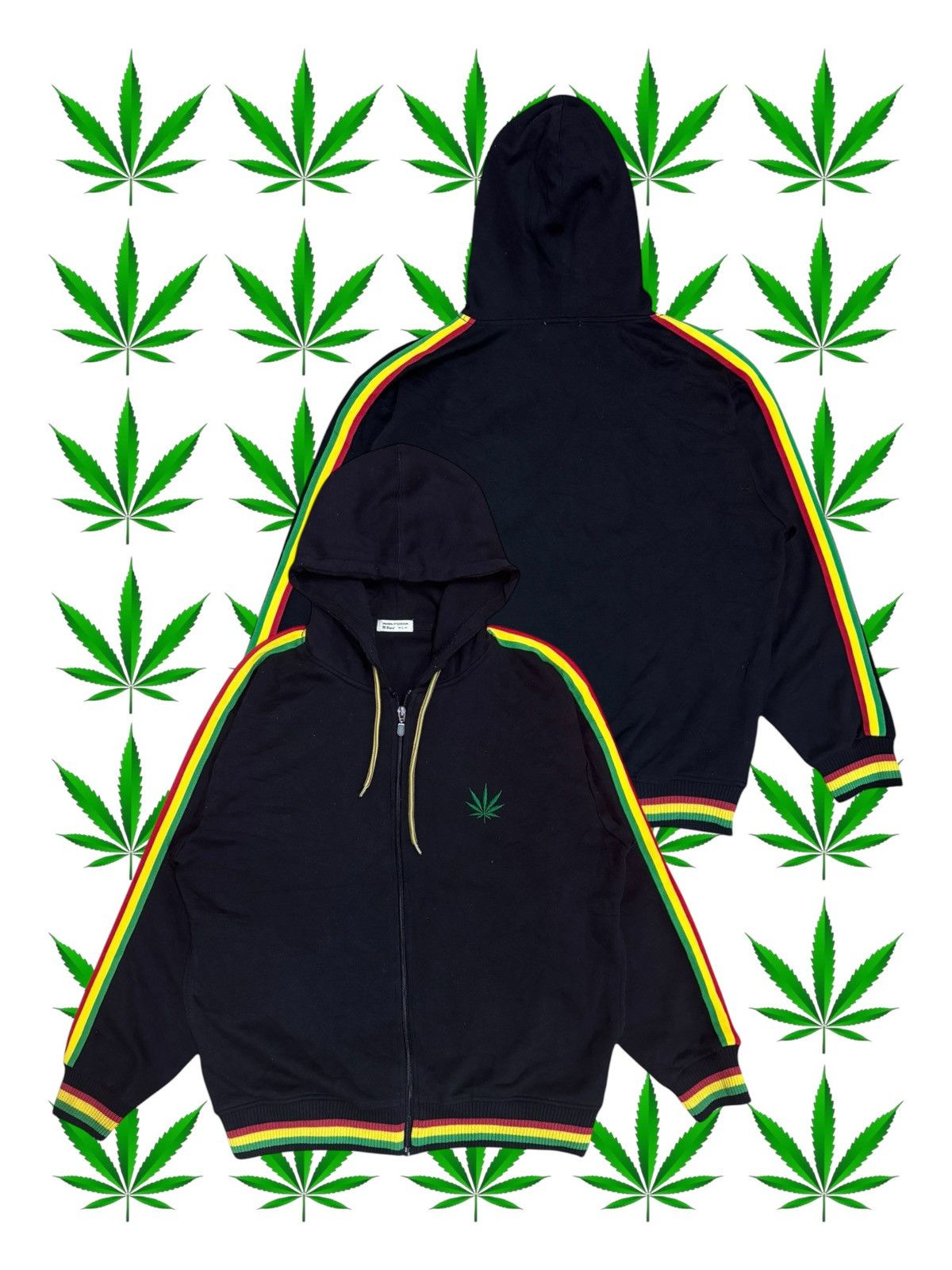 Bob Marley × Japanese Brand × Vintage Marijuana REGGAE embroidered 3 Lined Hoddie Size US L / EU 52-54 / 3 - 1 Thumbnail