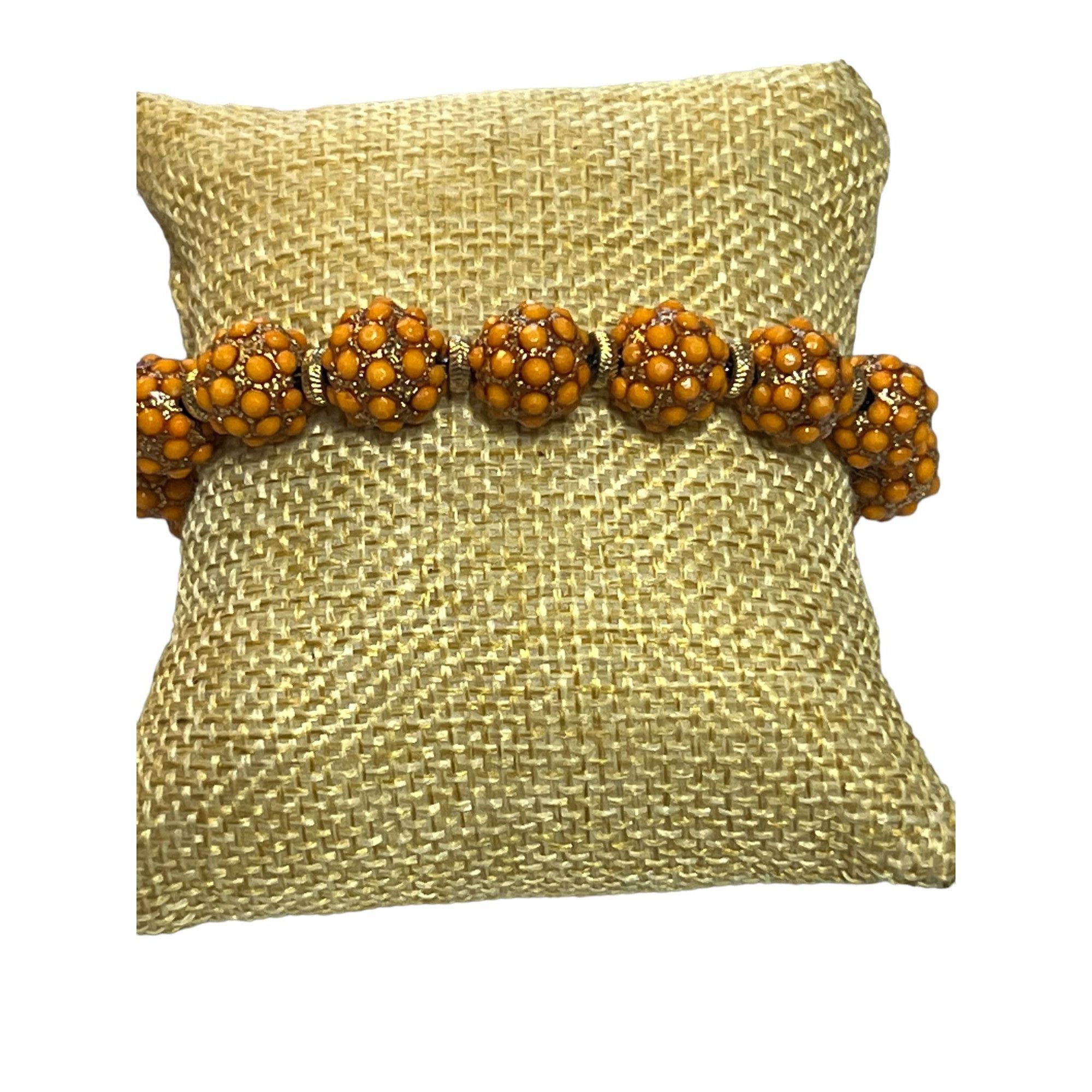 Other Orange Bead Bauble Slide Adjustable Bracelet Gold Tone 5" - Size ONE SIZE - 1 Thumbnail