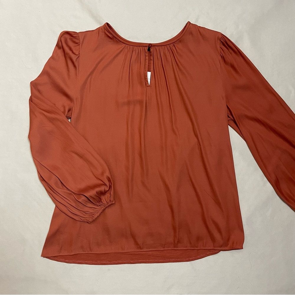 Ann Taylor NWT New Ann Taylor Balloon Sleeve Rayon Burnt Orange Blouse Size XS / US 0-2 / IT 36-38 - 5 Thumbnail