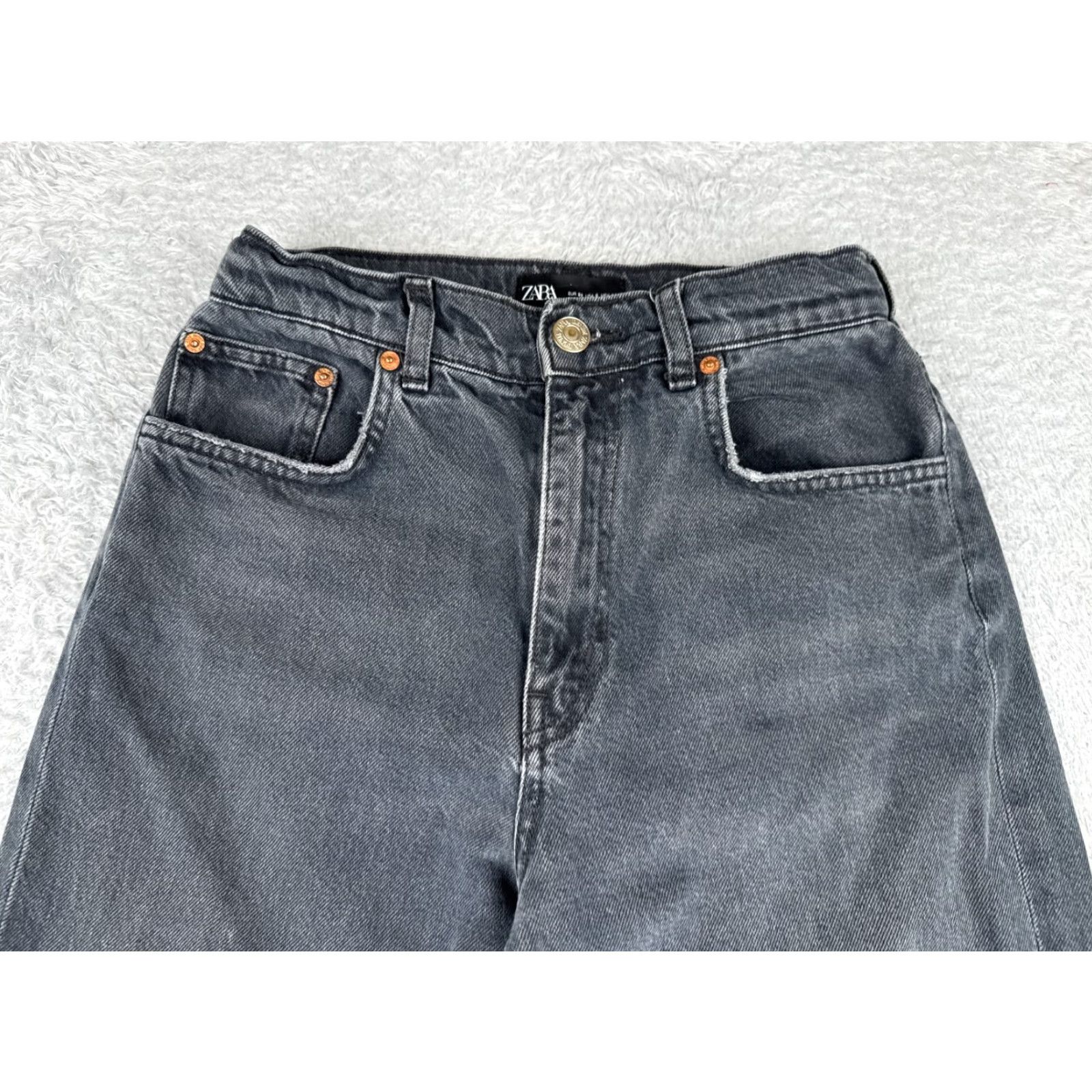 Asos ASOS Jeans Womens 30 Black Wide Leg High Rise Raw Hem Cotton 30x32 Denim Distressed 5-Pocket Womens Pants Jeans Regular Black ASOS Size 30" / US 8 / IT 44 - 4 Thumbnail