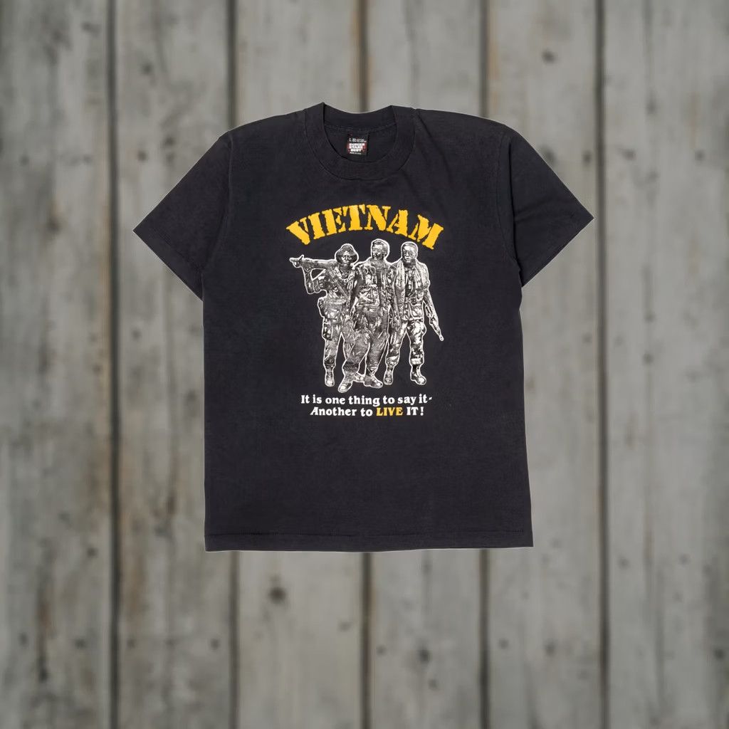 Vintage Vintage Vietnam Soldiers "Its One Thing To Say It" Black T-Shirt (1990s) - Screen Stars Large Unisex Cotton/Poly Short Sleeve Tee Size US L / EU 52-54 / 3 - 1 Thumbnail
