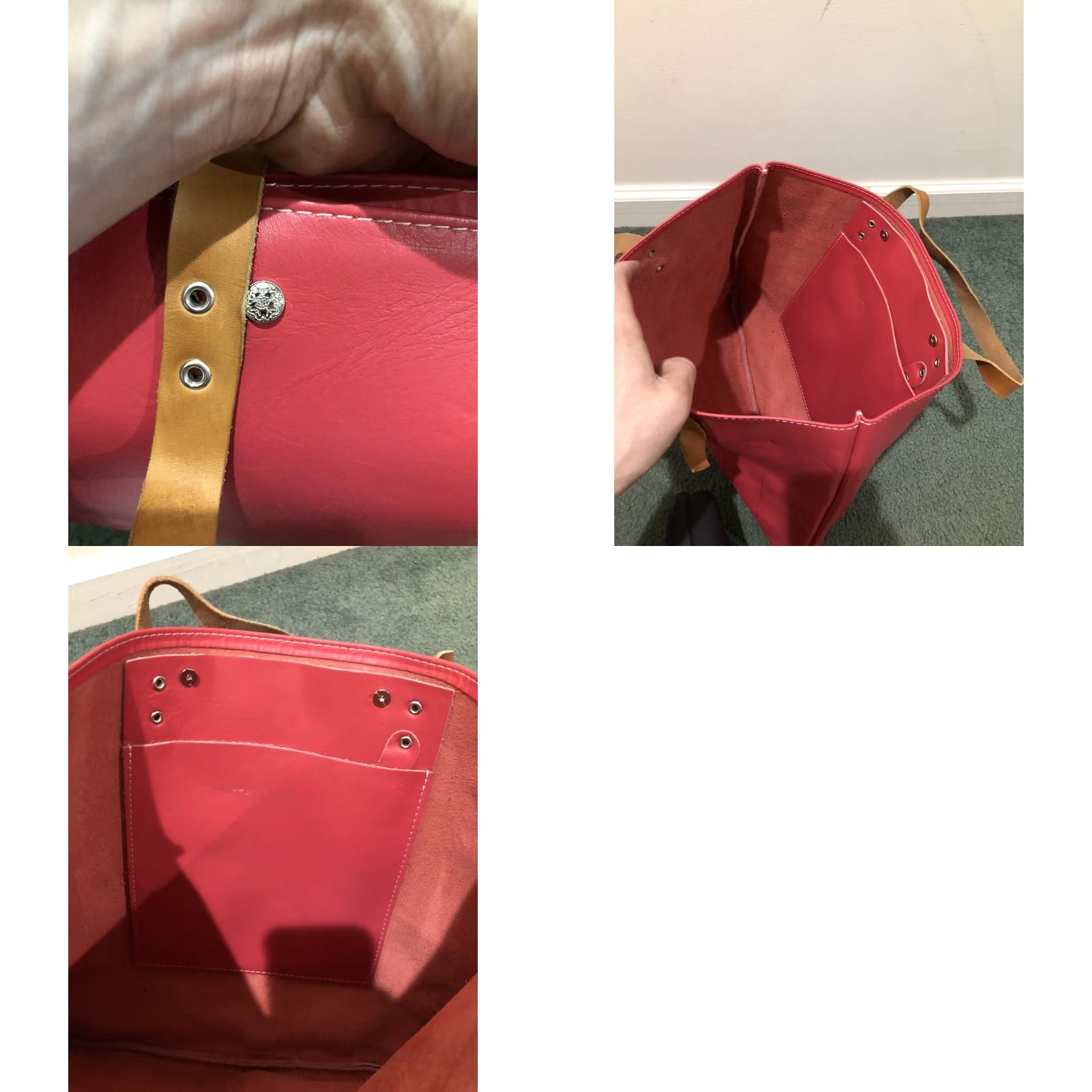 Vintage Foxy Fix Pink Leather Handmade Tote Bag Large Made in USA Tote Womens Pink Leather USA 2000s Ladies Size ONE SIZE - 8 Thumbnail