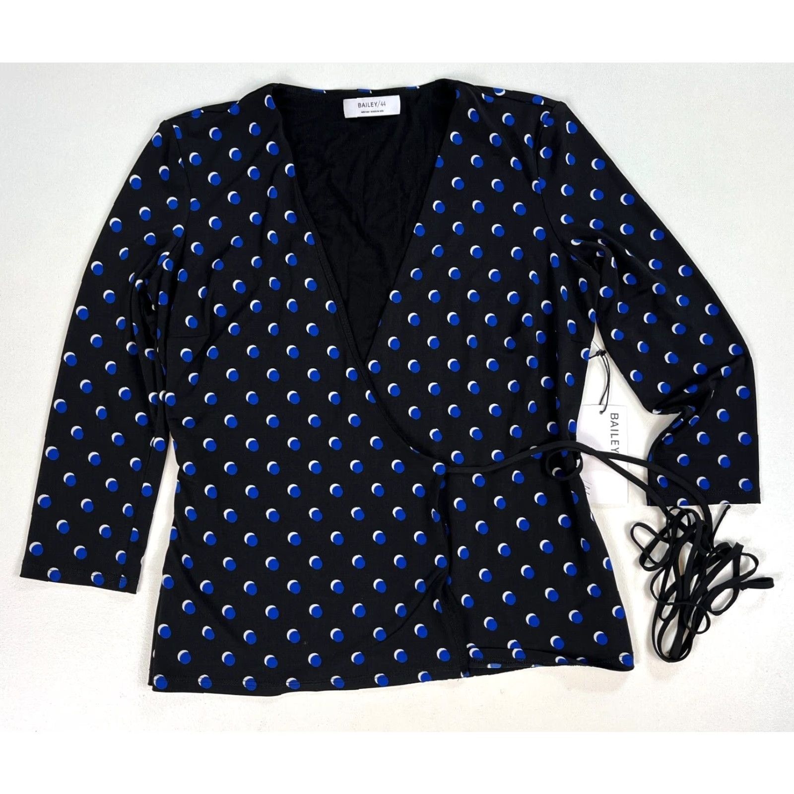 Bailey 44 Bailey 44 Blouse Wrap Top 3/4 Sleeve Wrapture Dot NWT Womens Sz M Black Blue Polka Dot V-Neck Designer Made in USA Size M / US 6-8 / IT 42-44 - 6 Thumbnail