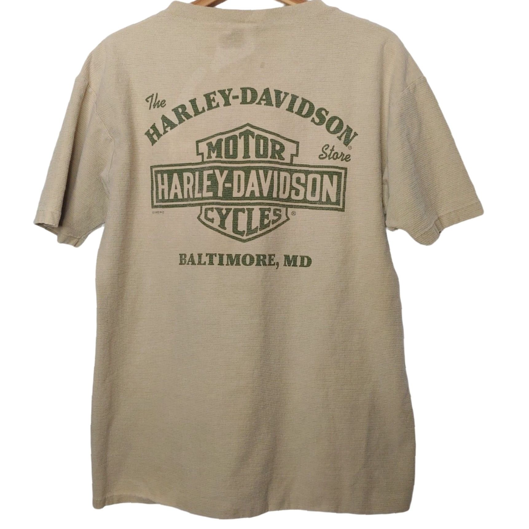 Harley Davidson VINTAGE Harley-Davidson Shirt L Men Tan 100% Cotton Ribbed Knit Baltimore Biker Graphic 1990s T-Shirt Short Sleeve Crew Neck Size US L / EU 52-54 / 3 - 3 Thumbnail
