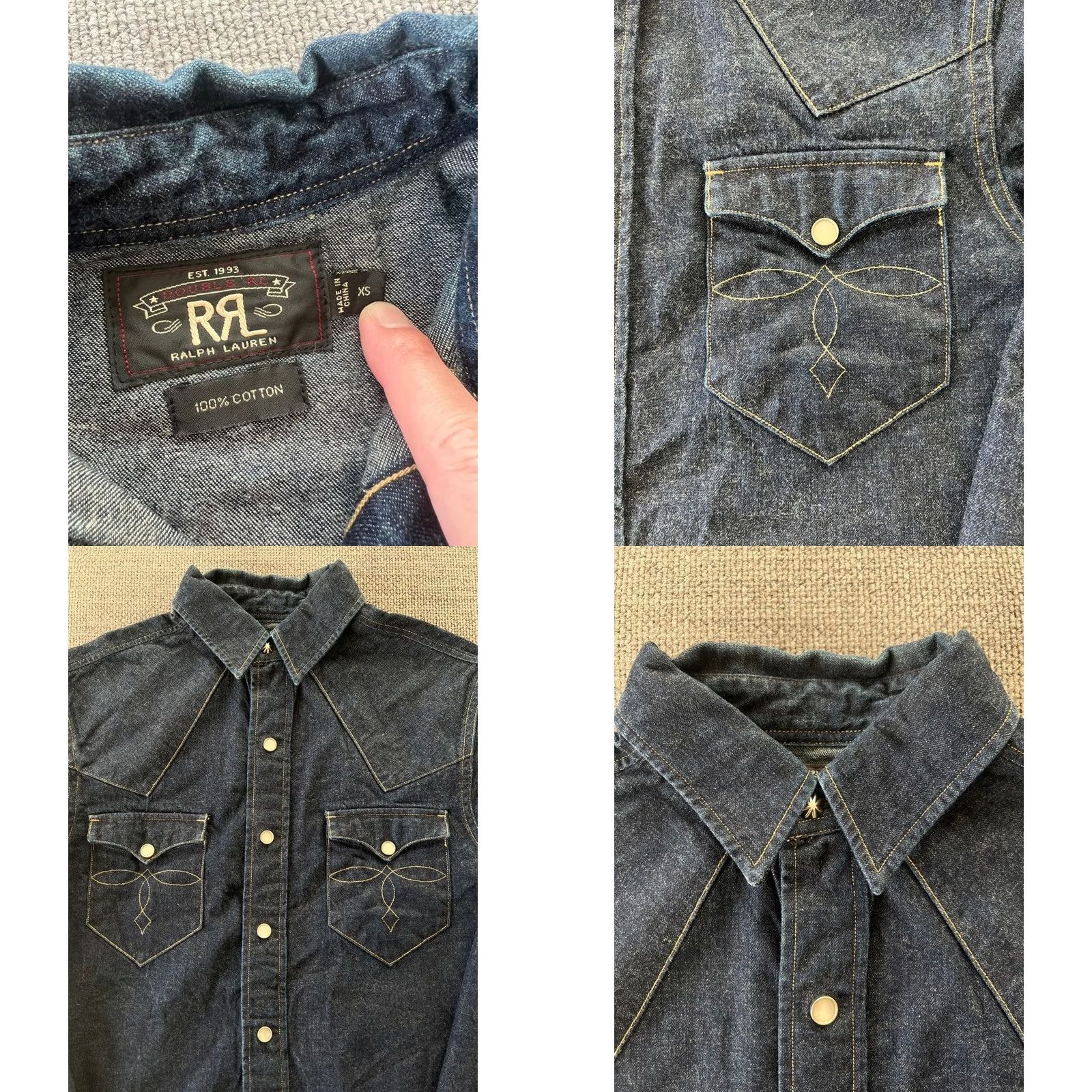 Ralph Lauren RRL RALPH LAUREN Shirt Men's XS Indigo Denim Western Solid Casual USED Size US XS / EU 42 / 0 - 10 Thumbnail