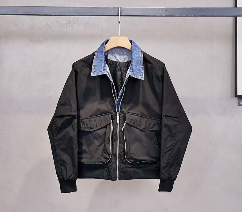 Denim Collar Contrast Workwear Jacket Size M