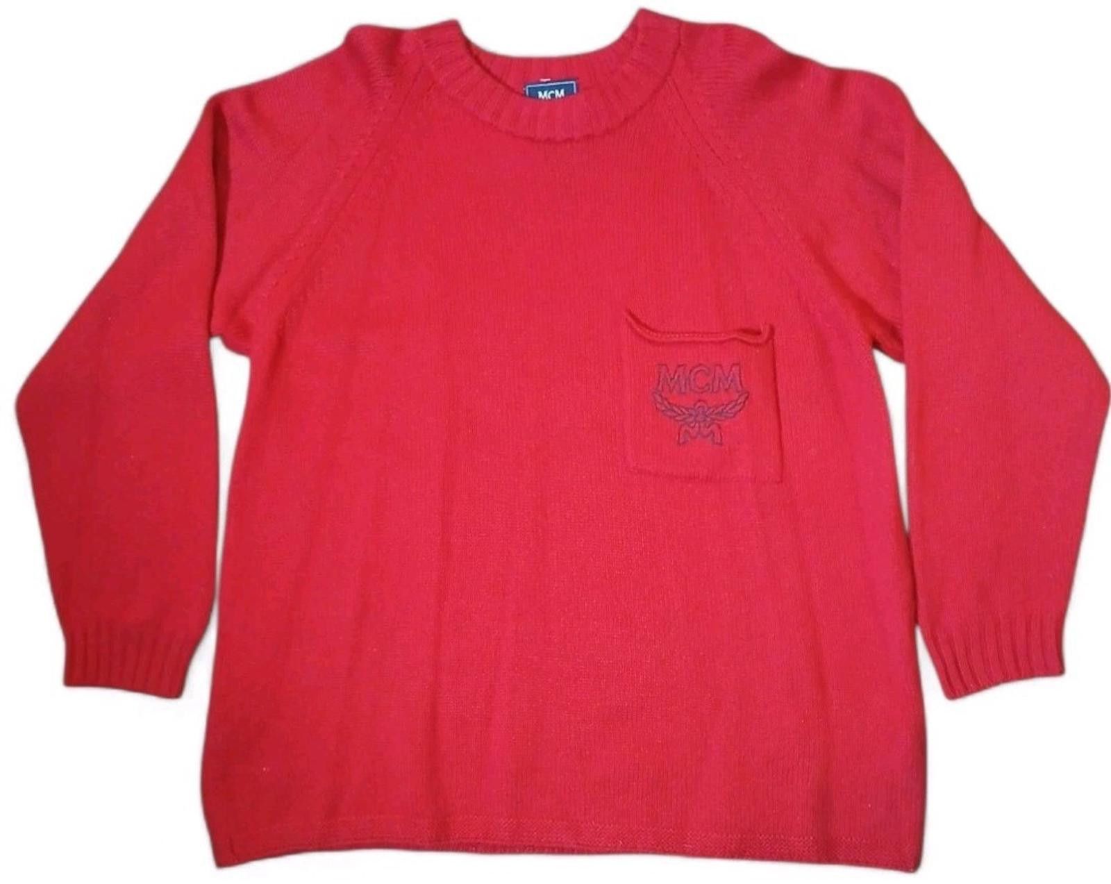 MCM MCM Merino Wool Size XL Red Tight Knit Monogram Sweater 90's Size XL / US 12-14 / IT 48-50 - 1 Thumbnail