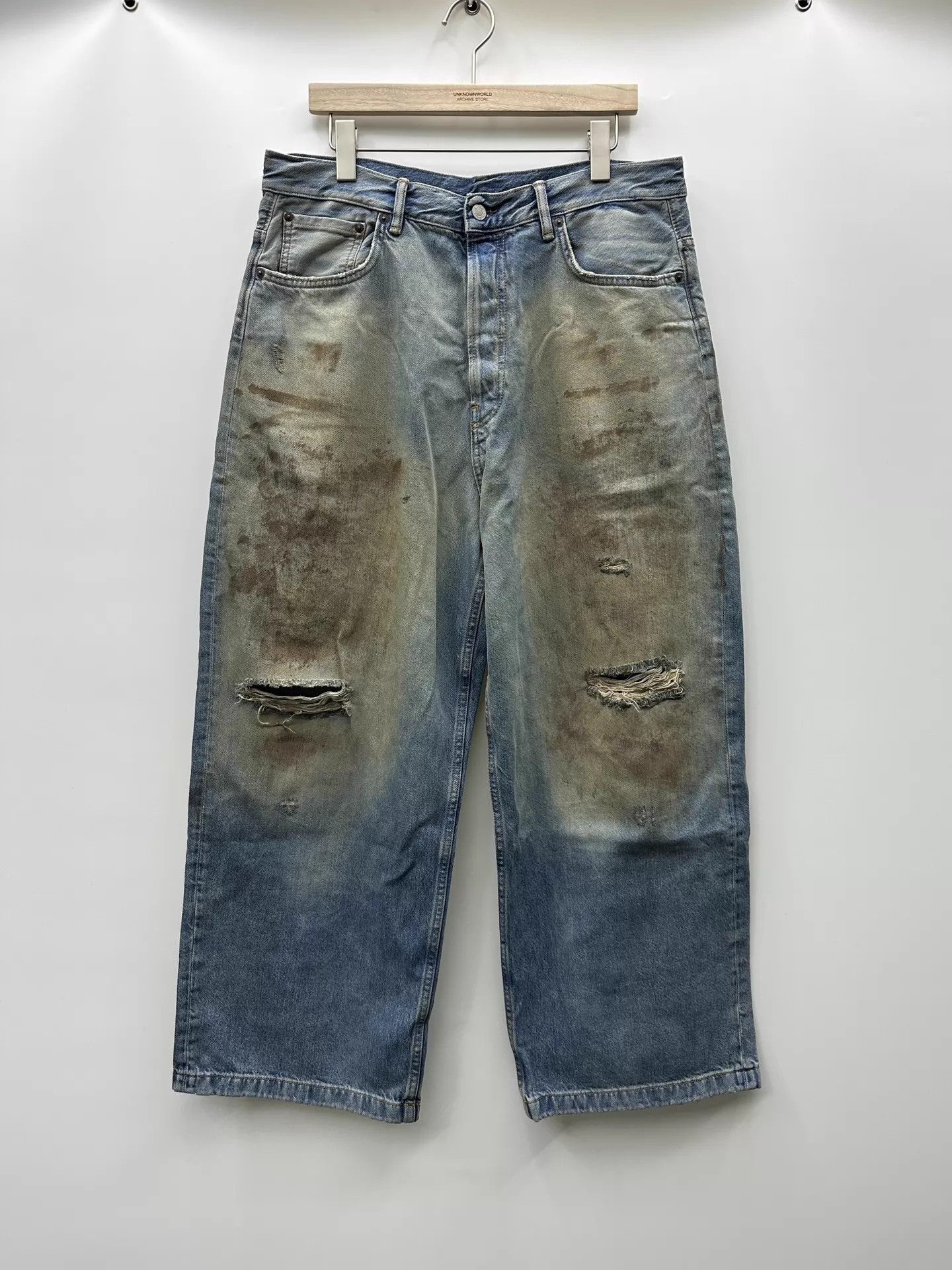 Acne Studios Acne Studios Mud-Dyed Distressed Wide-Leg Jeans 34 Size US 34 / EU 50 - 1 Thumbnail