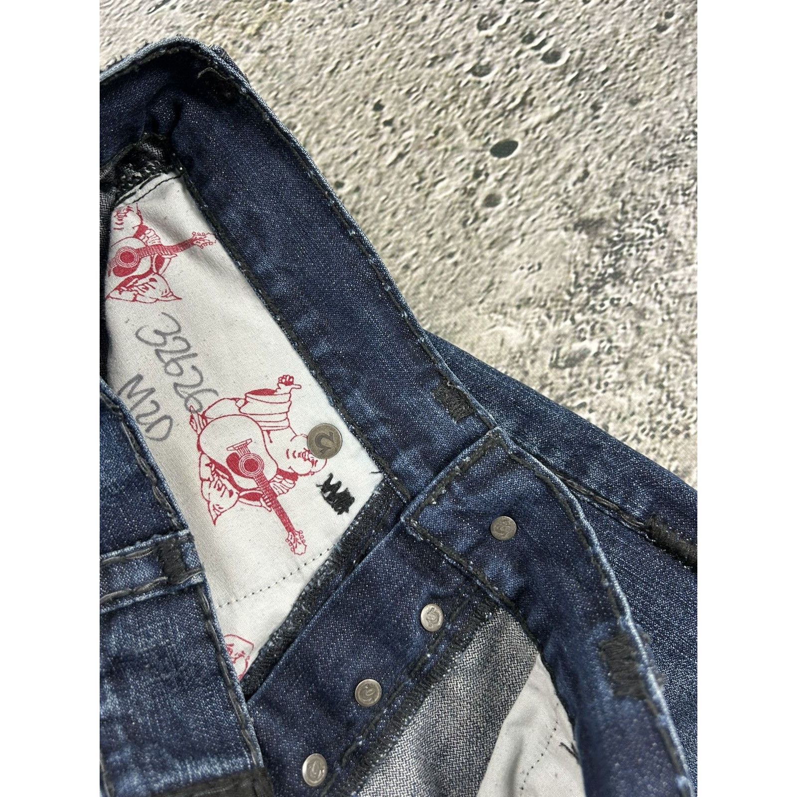 True Religion × Vintage True Religion navy jeans black thick stitching Jack Big QT Size US 32 / EU 48 - 13 Thumbnail