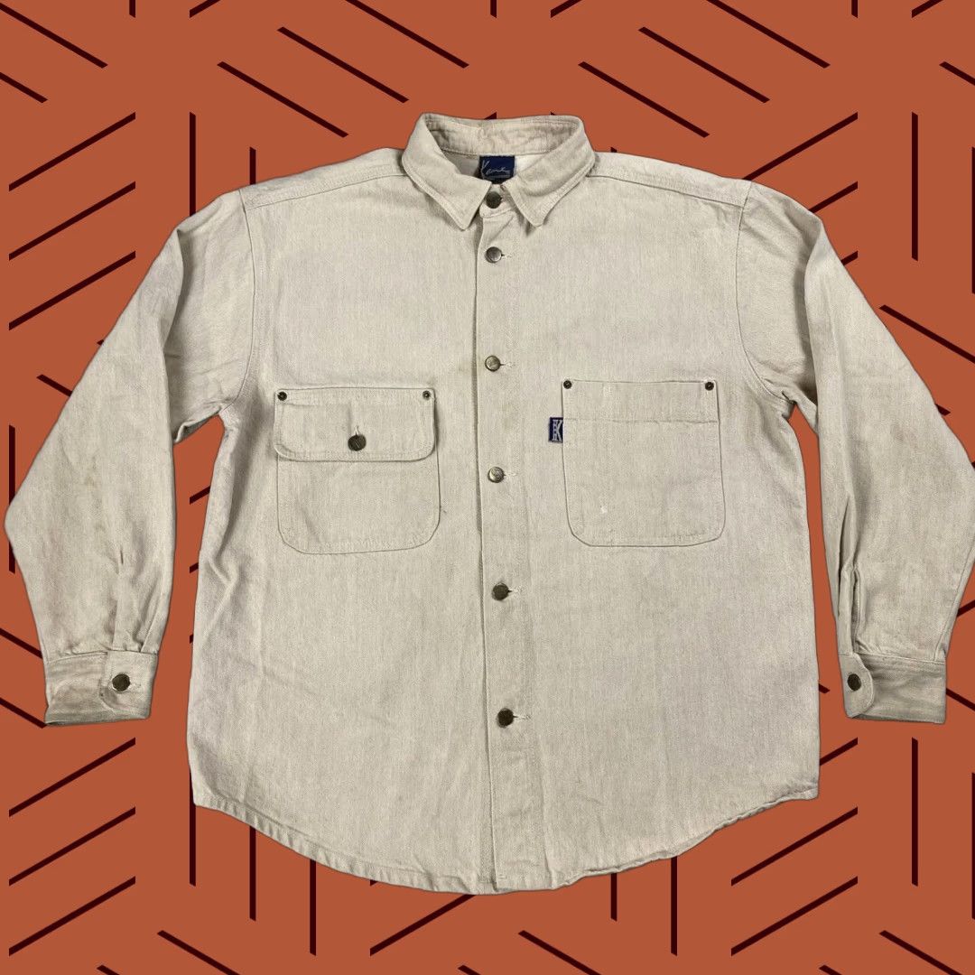 Karl Kani VINTAGE Karl Kani Jeans Denim Jacket Shirt 2PAC Era Large Mens Beige 2Pac Hip Hop 90s Oversized Casual Jacket Size US L / EU 52-54 / 3 - 1 Thumbnail