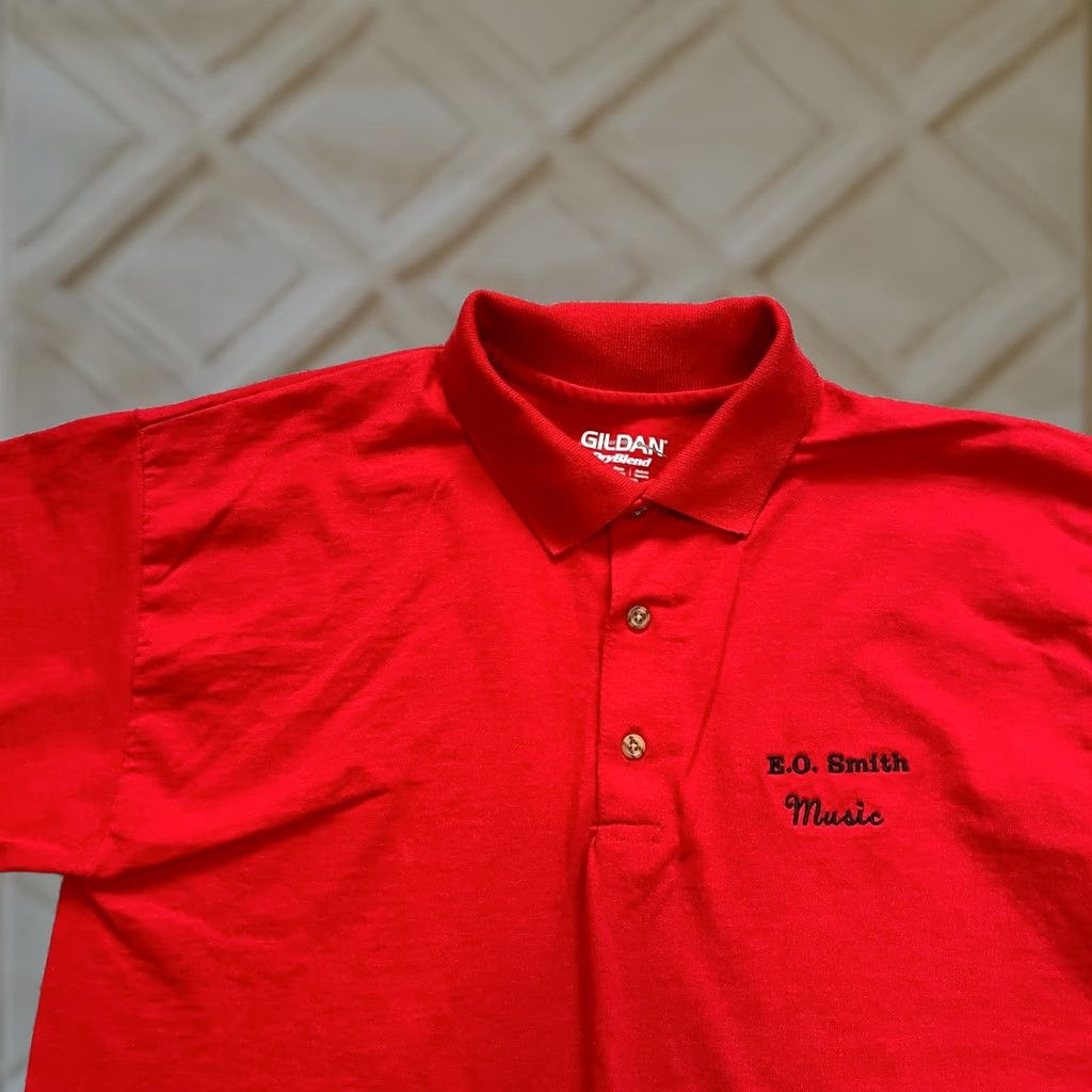 Gildan VINTAGE Gildan Dry Blend Polo Shirt Mens L Red Collared Logo Rugby Music Spin Size US L / EU 52-54 / 3 - 1 Thumbnail