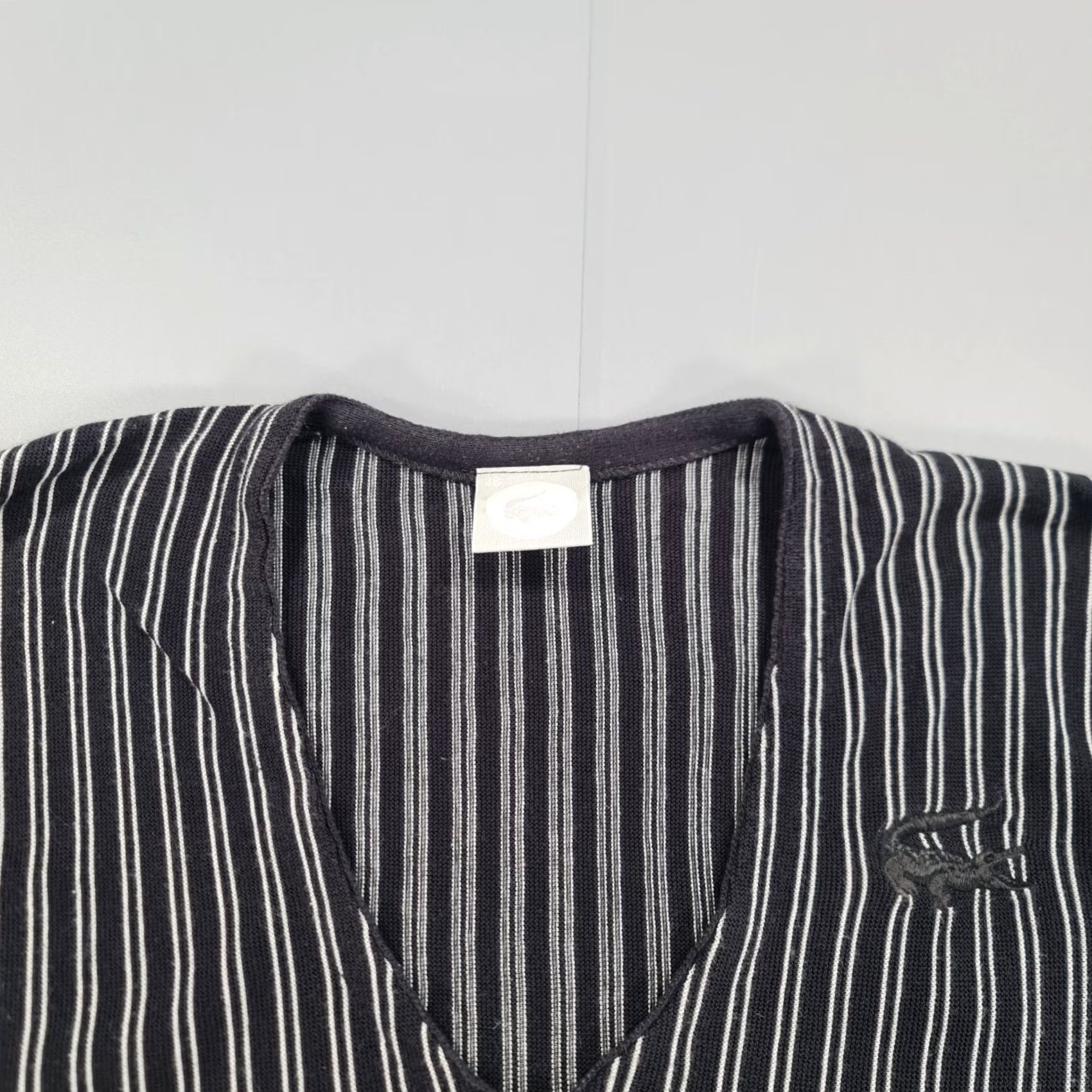 Lacoste Lacoste Womens Jumper Black Stripped Cotton Knit Sweater V-Neck Long Sleeve Casual Designer Limited Edition 10 UK 38 Size XS / US 0-2 / IT 36-38 - 2 Thumbnail