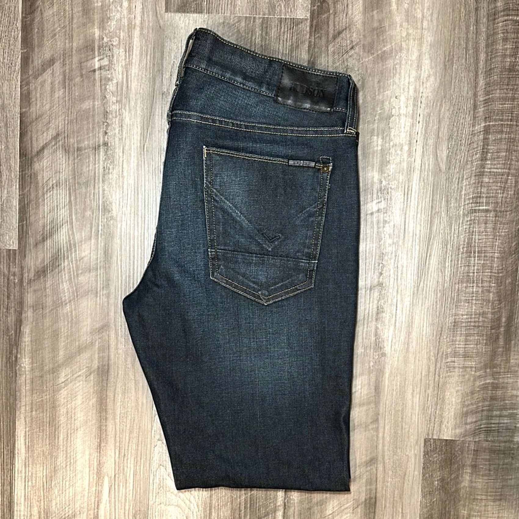Vintage Hudson Jeans Straight Men 32 Blue Denim Jeans 28in Inseam Regular Size 32 Leather Elastane 2% (Preowned) Size US 32 / EU 48 - 2 Thumbnail