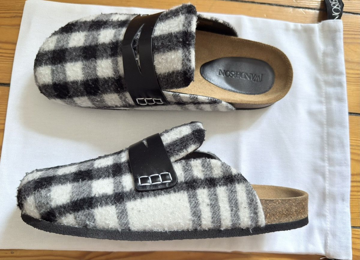 JW Anderson check leather mules in black & white Size 41 UK8