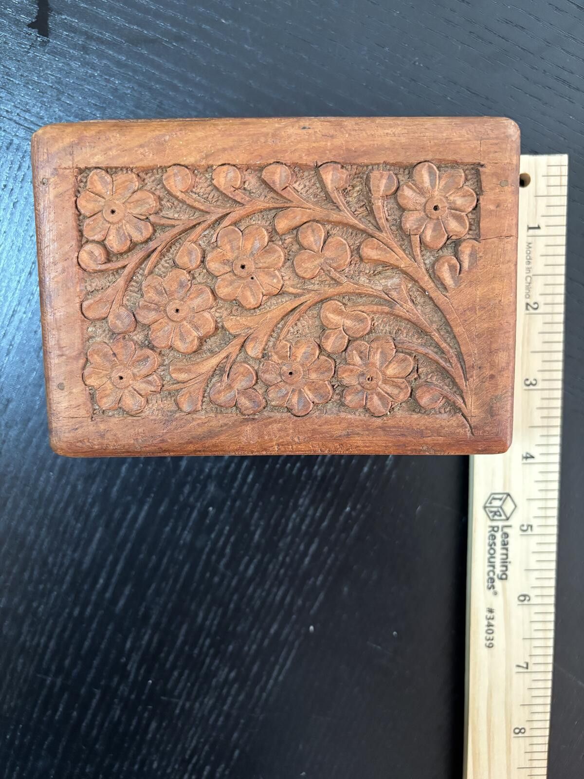 The Unbranded Brand Hand-Carved Wooden Jewelry or Trinket Box with Floral Design Size ONE SIZE - 10 Thumbnail