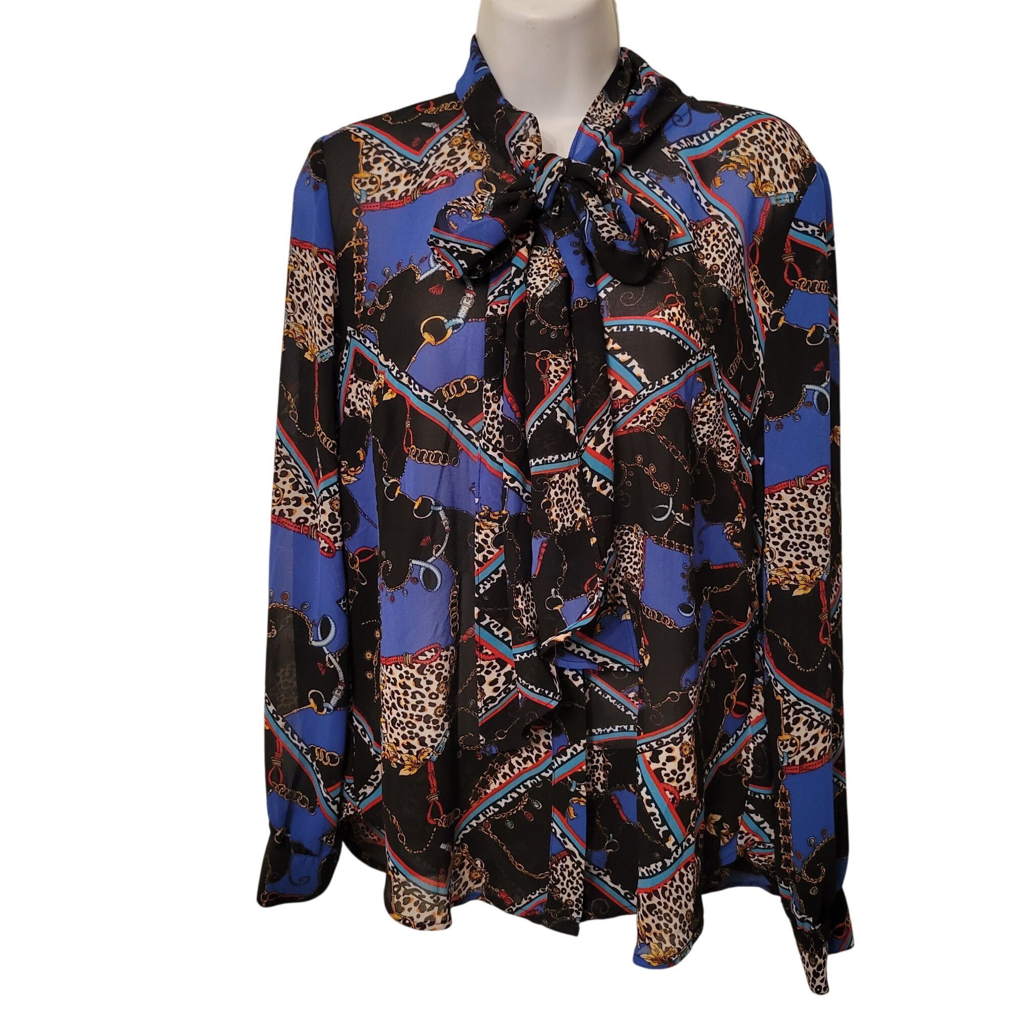 Other Kut from the Kloth M Leopard Chain Print Bow Neck Blouse Pro Size M / US 6-8 / IT 42-44 - 1 Thumbnail