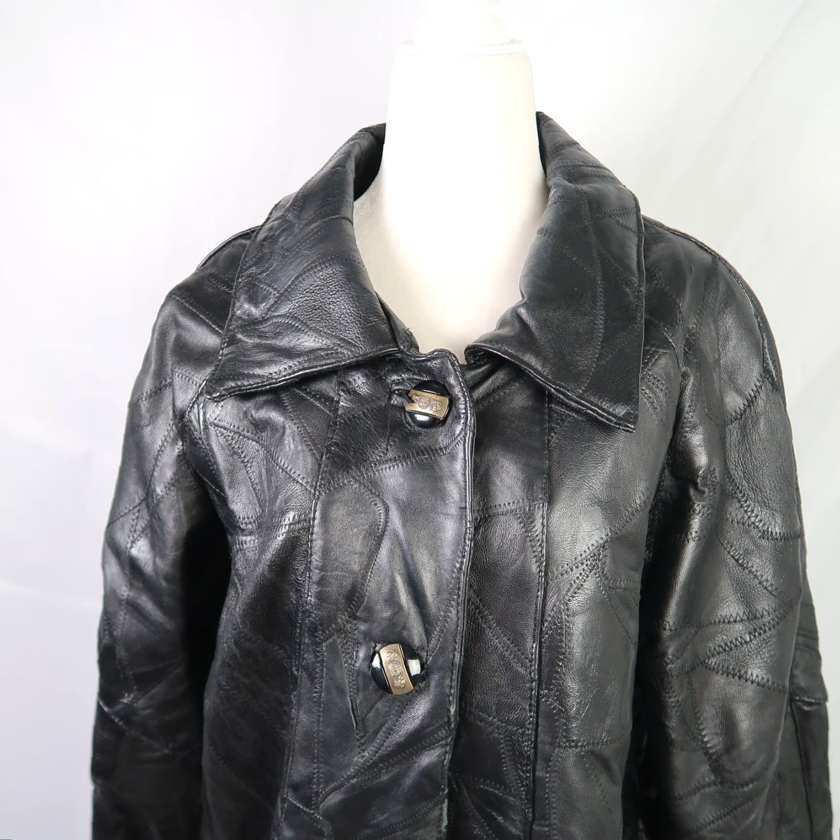Vintage VINTAGE Maxam Leather Jacket Patchwork Lambskin Coat 1990s M Black Womens Grunge Casual Jacket Size M / US 6-8 / IT 42-44 - 3 Thumbnail