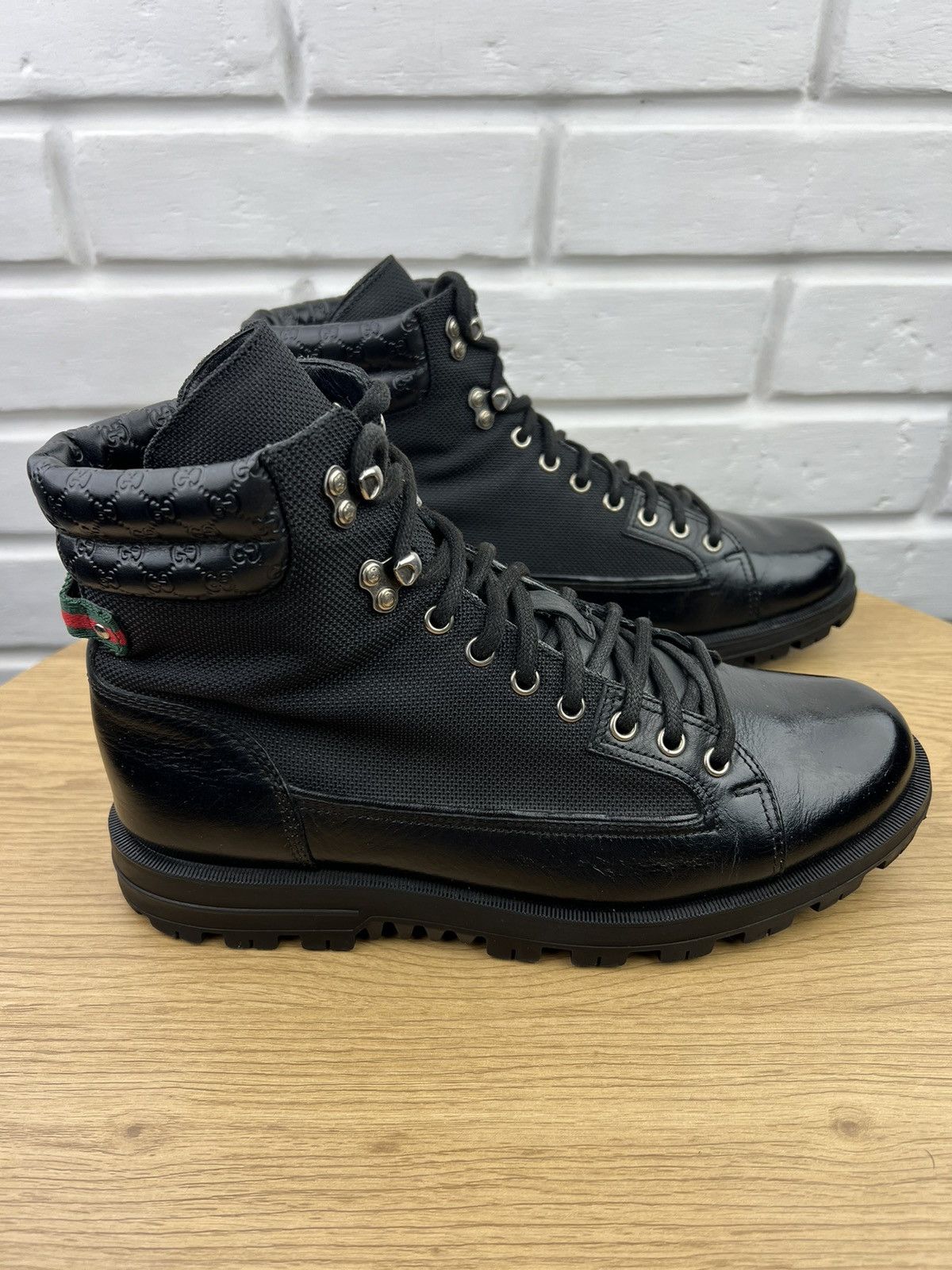 Gucci GUCCI Boots Combat Leather Shoes Lace Up GG Monogram Web Size US 8 / EU 41 - 8 Thumbnail