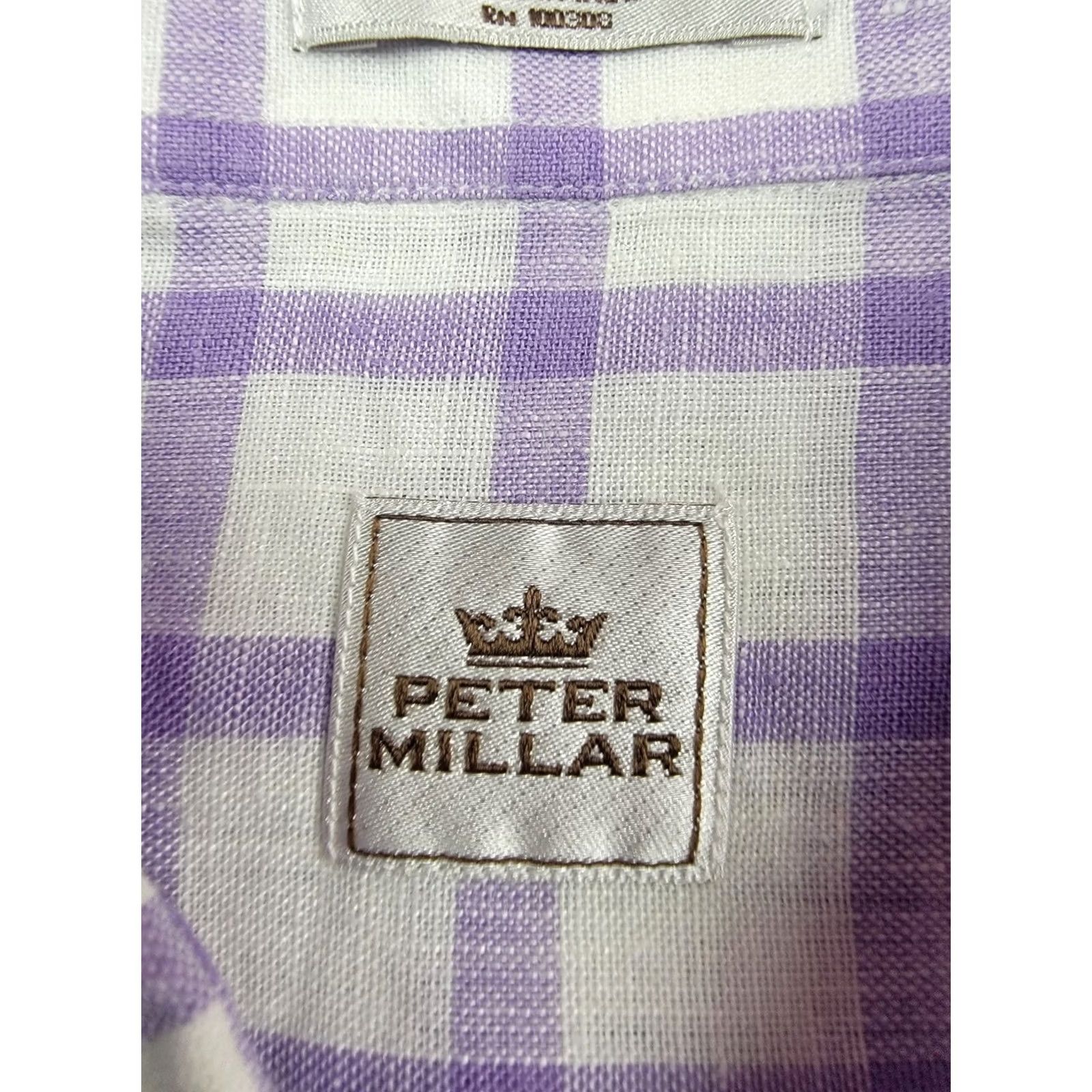 Peter Millar Peter Millar Shirt Mens XL White Purple Check Long Sleeve Button Up 100% Linen Size US XL / EU 56 / 4 - 2 Thumbnail
