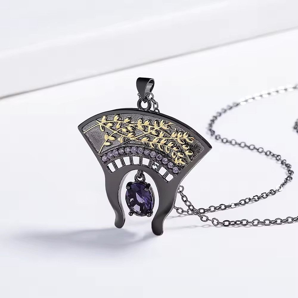 Jewelry Exquisite Black Gold Two-tone Purple Zircon Pendant Necklace Size ONE SIZE - 5 Thumbnail