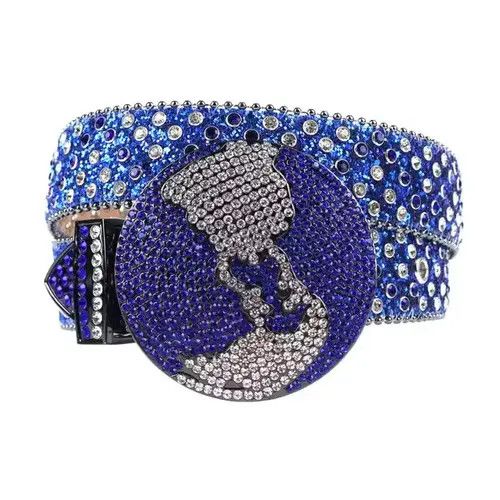 Japanese Brand × Vintage y2k blue studded rhinestone leather belt Size 38 - 3 Thumbnail