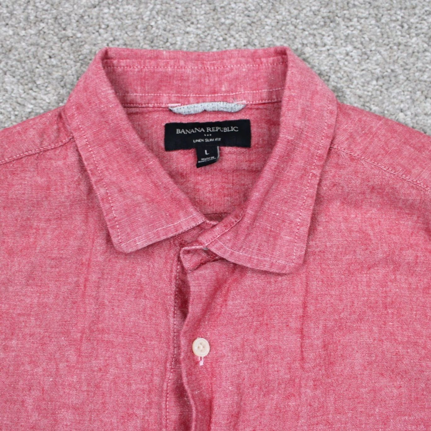 Banana Republic Banana Republic Shirt Mens Large Red Linen/Cotton Blend Button-Up Slim Fit L/S Collared Short/Long Sleeve Size US L / EU 52-54 / 3 - 5 Thumbnail