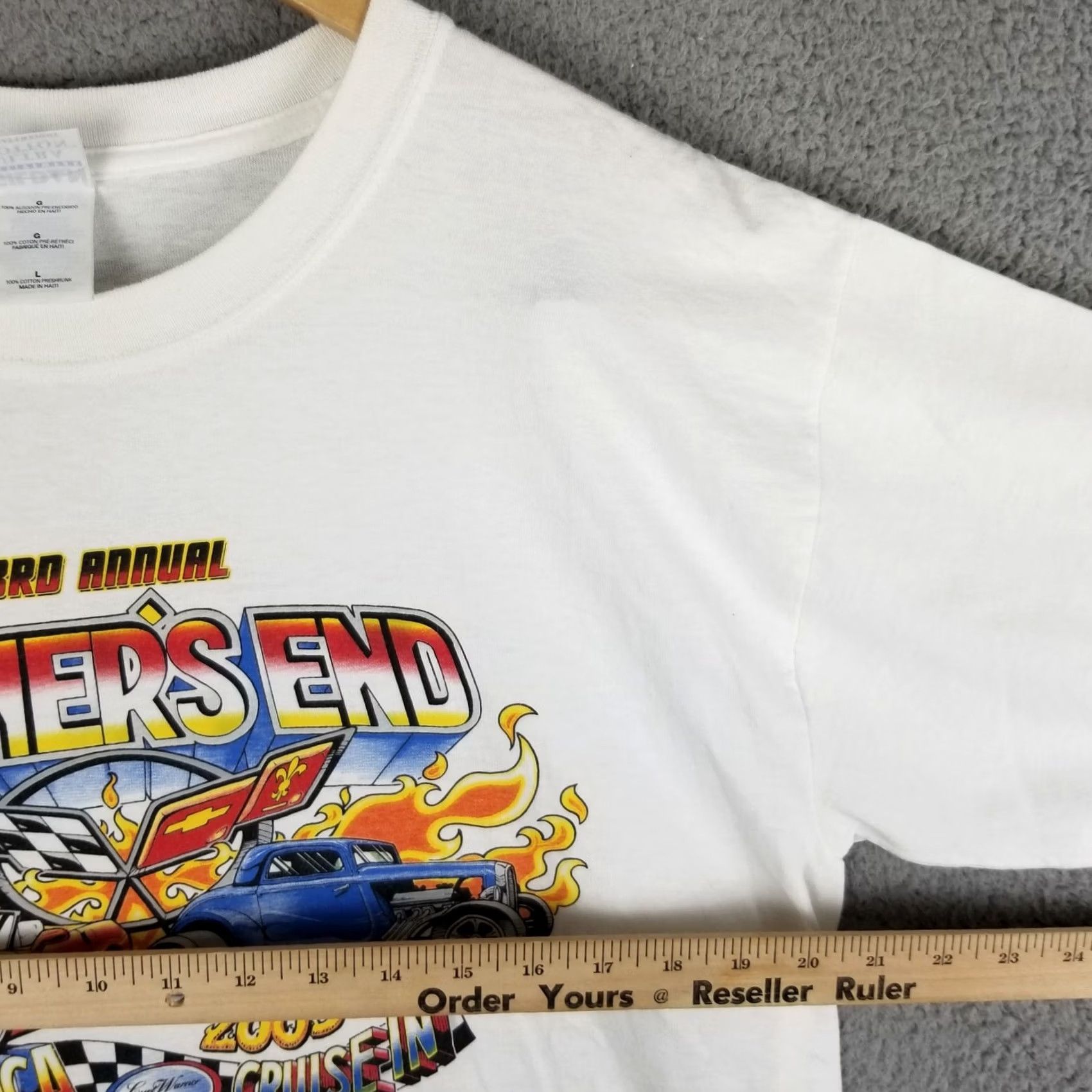 Vintage Corvette T shirt Mens Large White Flames Hot Rod Cars 90s Vintage Graphic Print 2005 Front Neck Round Crewneck Size US L / EU 52-54 / 3 - 5 Thumbnail
