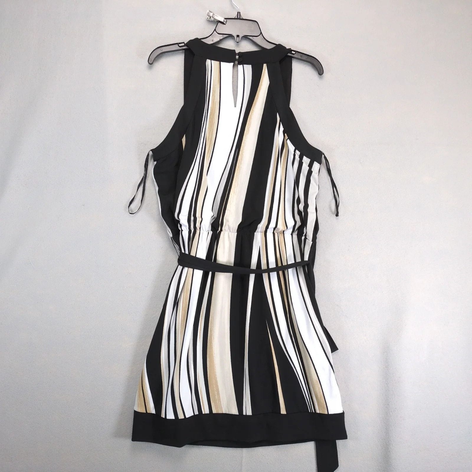 White House Black Market WHBM Striped Blouson Sleeveless Mini Dress Sz L Stretch Belt Size L / US 10 / IT 46 - 10 Thumbnail