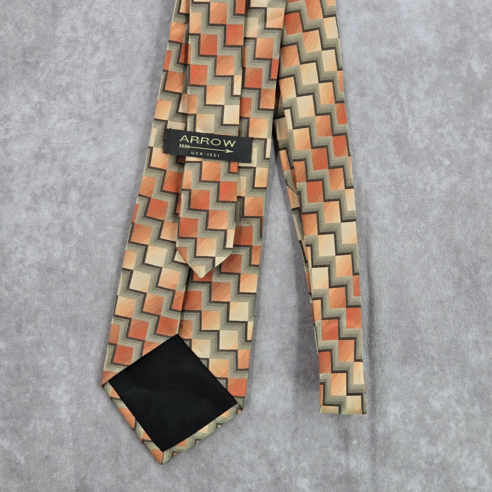 Arrow Arrow Gray Orange Brown Box Stair Geometric Silk Neck Tie Size 30 - 3 Thumbnail