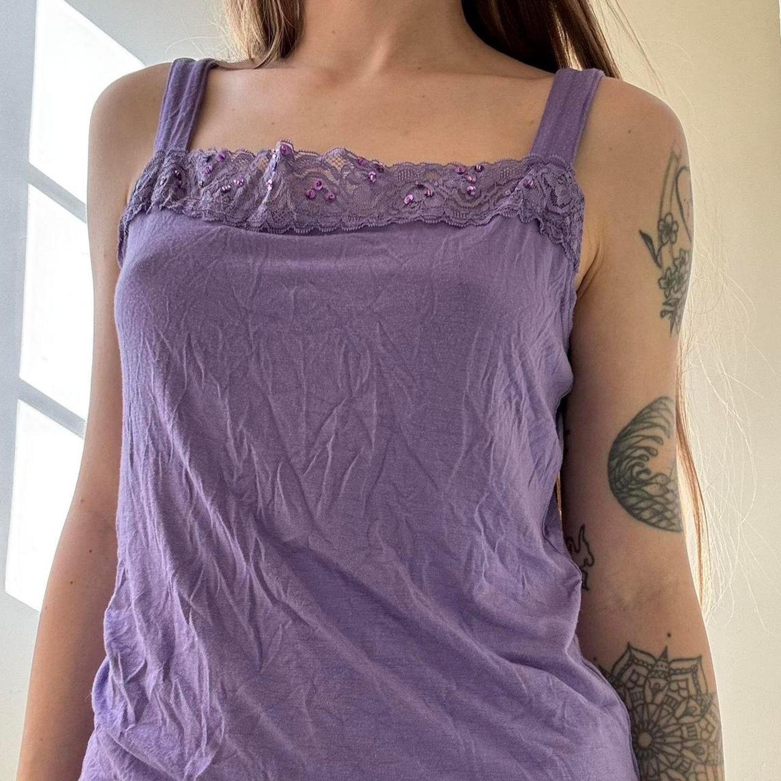 Vintage Vintage Unbranded Purple Y2K Tank Top Lace Sequin Spring Size S / US 4 / IT 40 - 4 Thumbnail