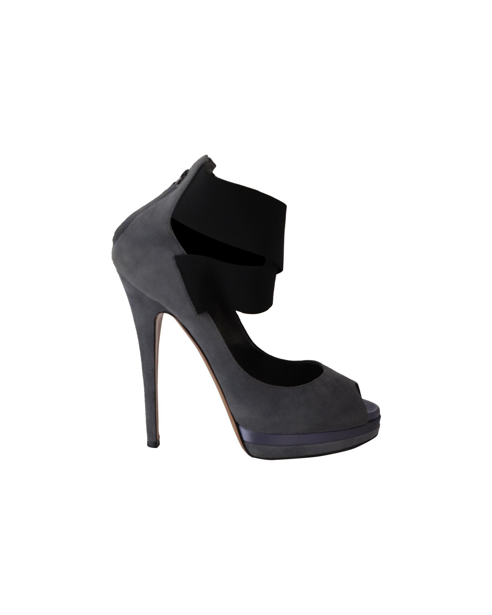 image of Casadei Elasticated Peep Toe Pumps In Gray Suede Shoes in Grey, Women's (Size 9)