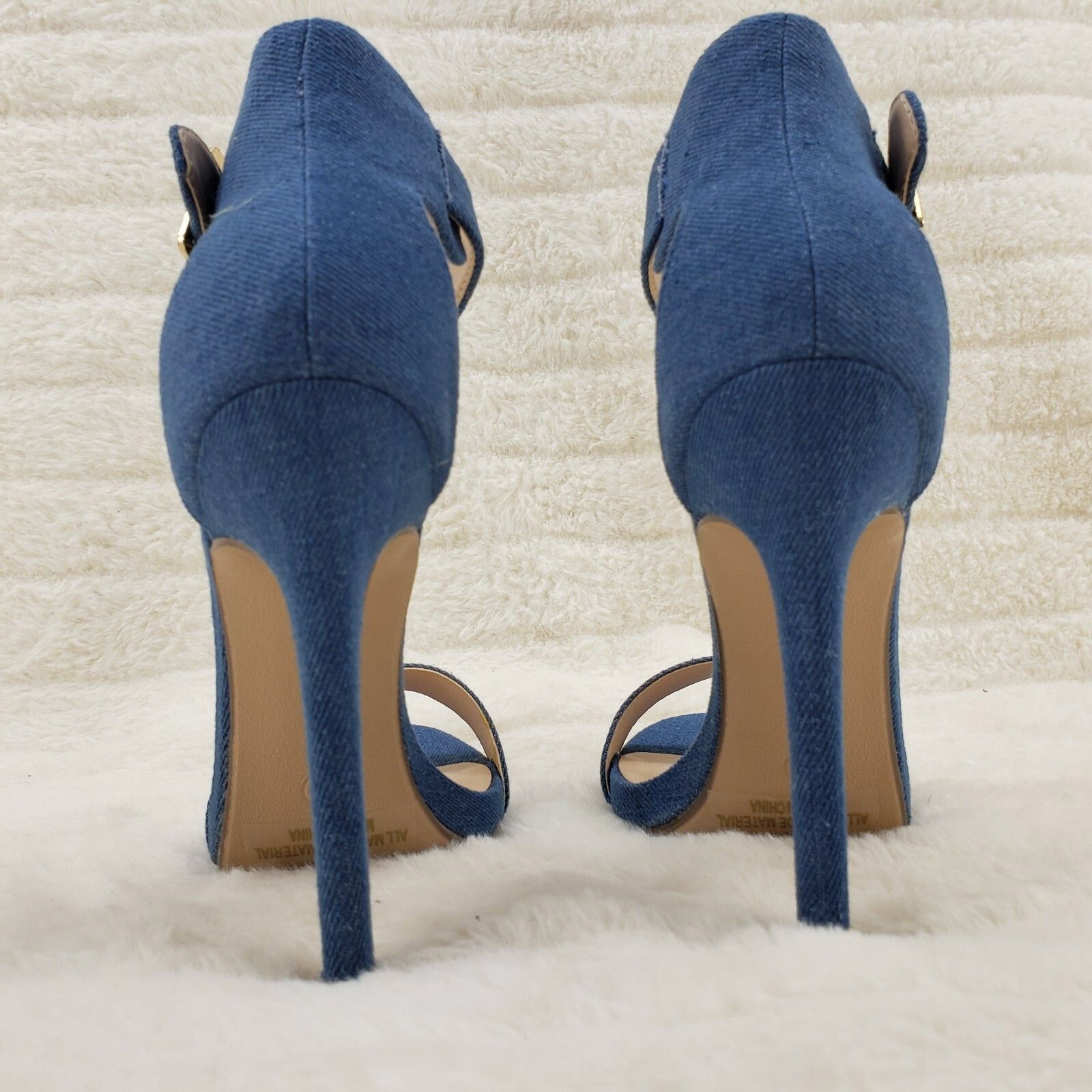 Other Sexy Medium Blue Denim Ankle Strap 4.5" High Heel Shoes Heel Size US 8 / IT 38 - 5 Thumbnail