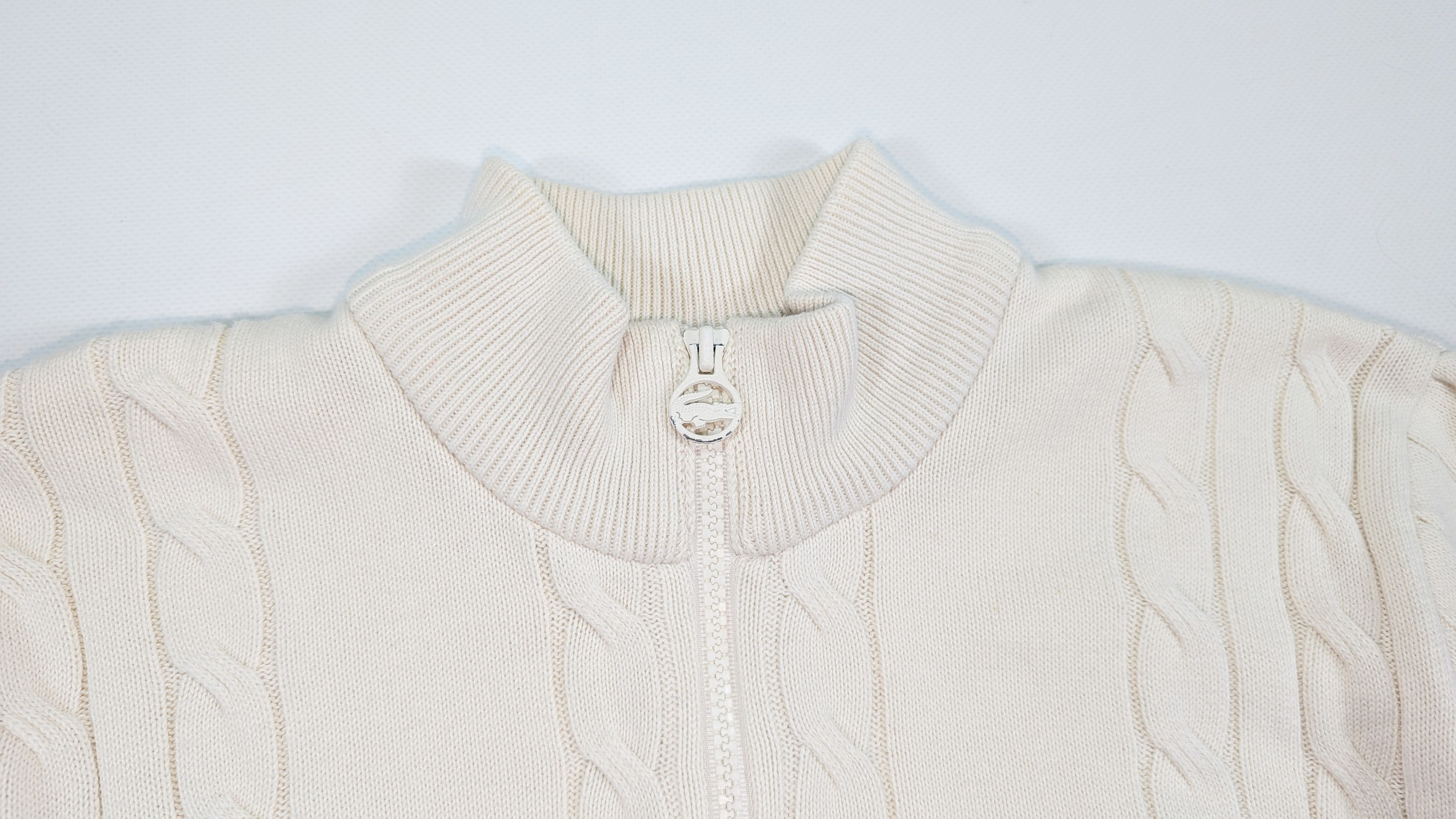 Lacoste Lacoste 75th Anniversary Cable Knit Zip Cotton Sweater Size M / US 6-8 / IT 42-44 - 4 Thumbnail