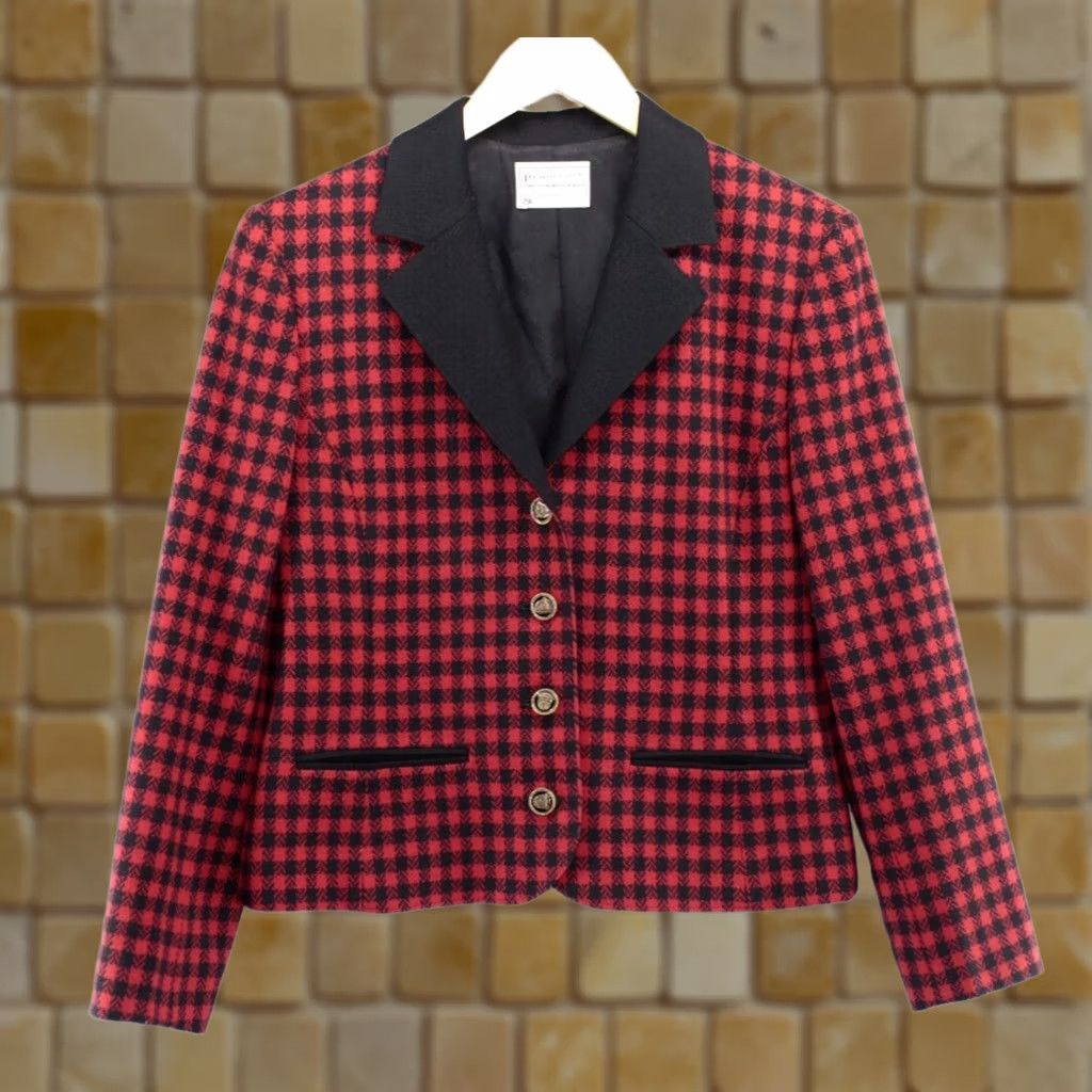 Pendleton VTG Pendleton Blazer Jacket Plaid Wool Red/Black USA Sz 8 Women Vintage Check Velvet Trim Size M / US 6-8 / IT 42-44 - 1 Thumbnail