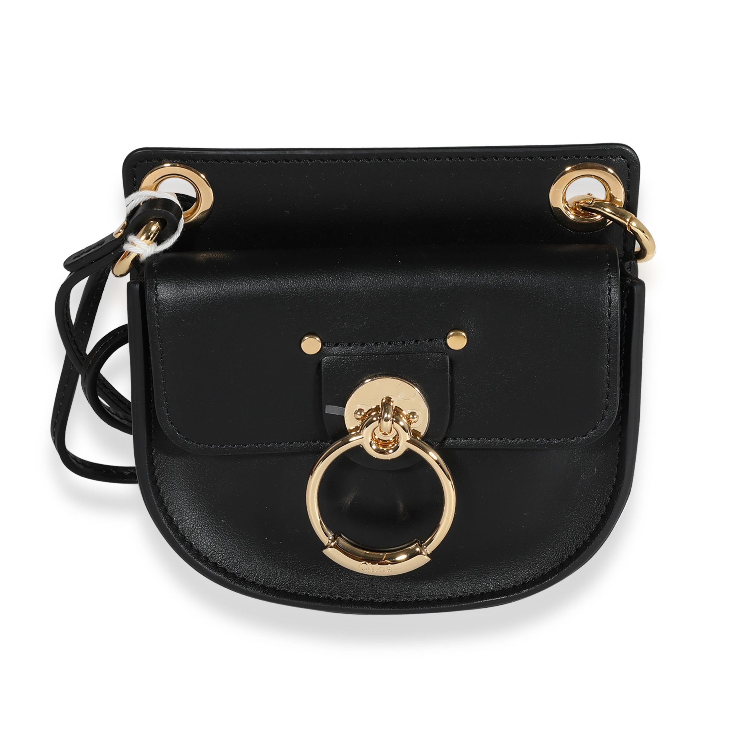 image of Chloe Black Leather The Mini Flat Pouch, Women's