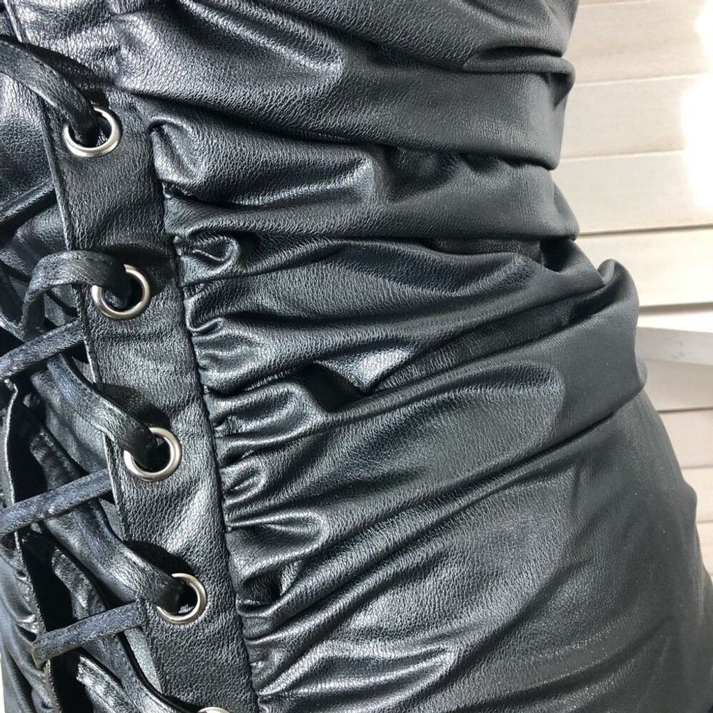 Forever 21 Lace-Up Tube Mini Dress Corset Strapless Leather Black sz S Size S / US 4 / IT 40 - 6 Thumbnail