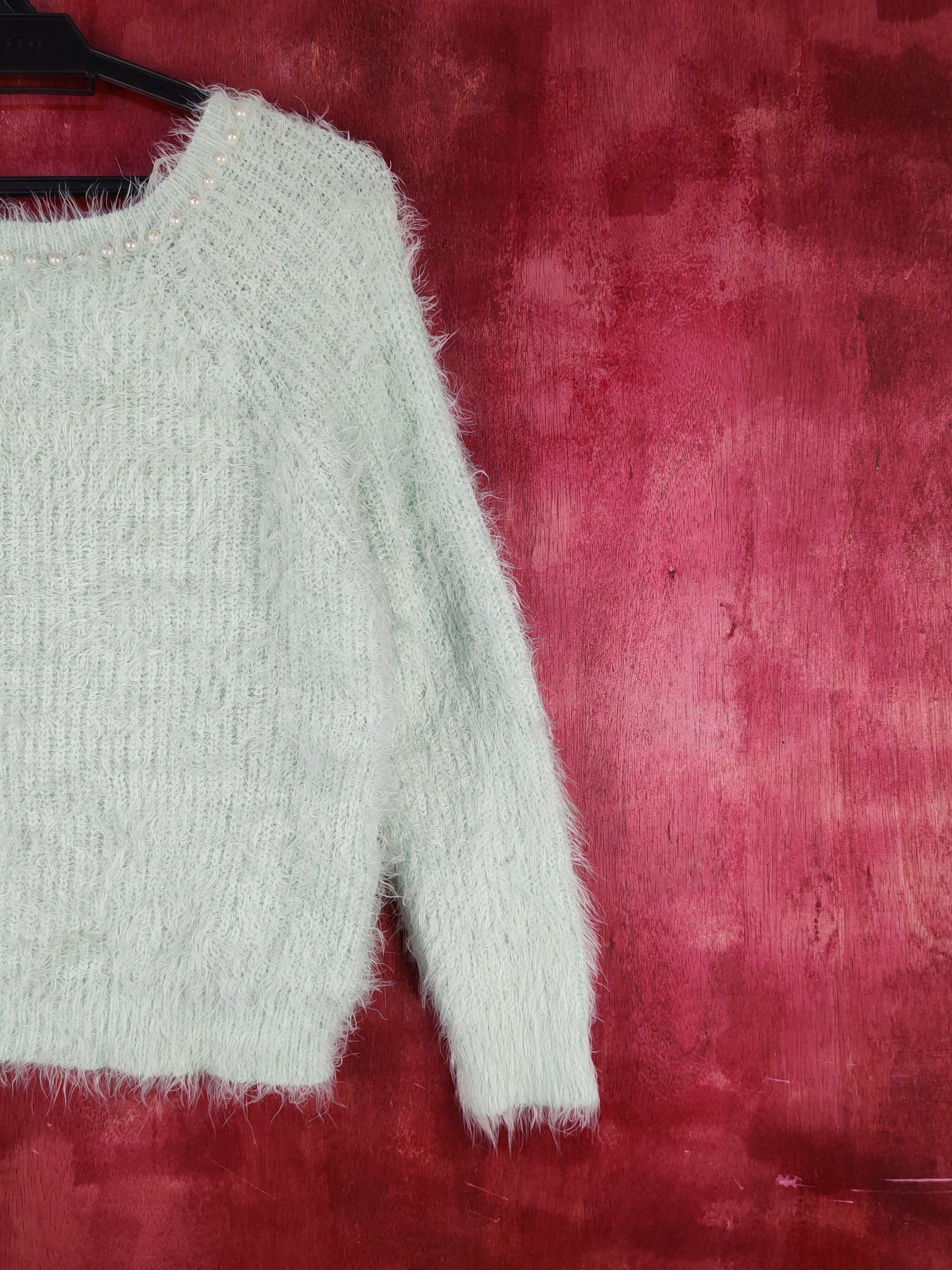 Homespun Knitwear Ingni Mint Green Shag Shaggy Fur Mohair Knitwear #S2056 Size S / US 4 / IT 40 - 9 Thumbnail