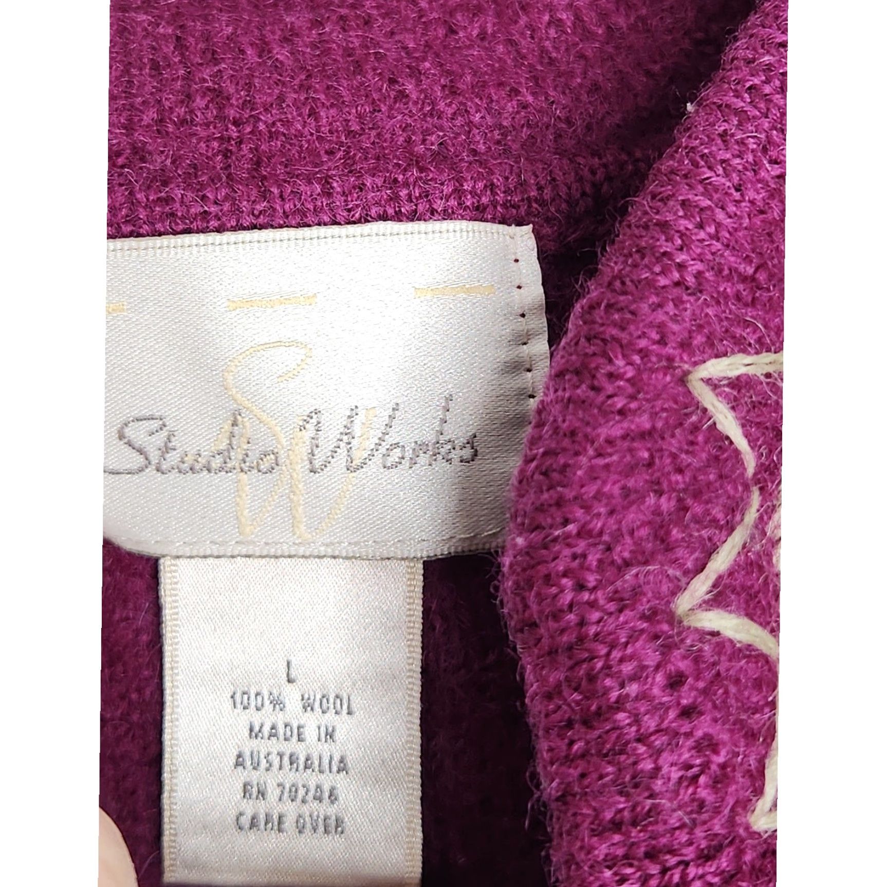 Vintage VINTAGE Wool Sweater Embroidered Art Floral Flower Grandma Cottage Lg SW Studio Works Women Regular Full Zip Genders: Womens Size L / US 10 / IT 46 - 5 Thumbnail