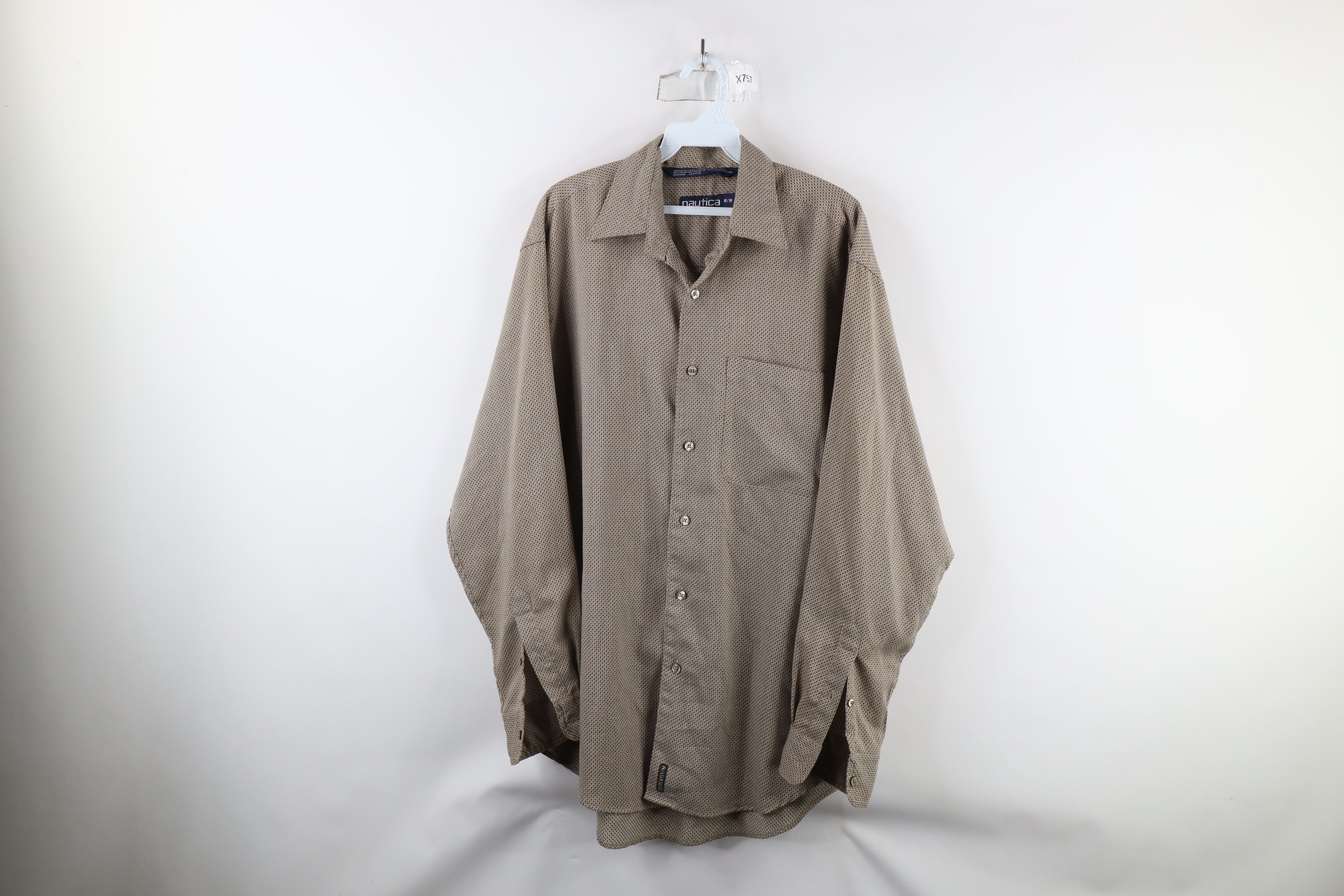 Nautica × Vintage Vintage 90s Nautica Rayon Blend Collared Button Shirt Beige Size US M / EU 48-50 / 2 - 1 Thumbnail