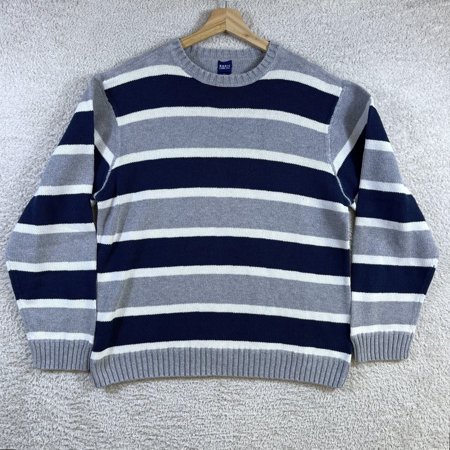 Basic Editions VINTAGE Basic Editions Sweater Mens Large Striped Knit Grandpa Grunge 90's Y2K Crew Neck Pullover Size US L / EU 52-54 / 3 - 2 Thumbnail