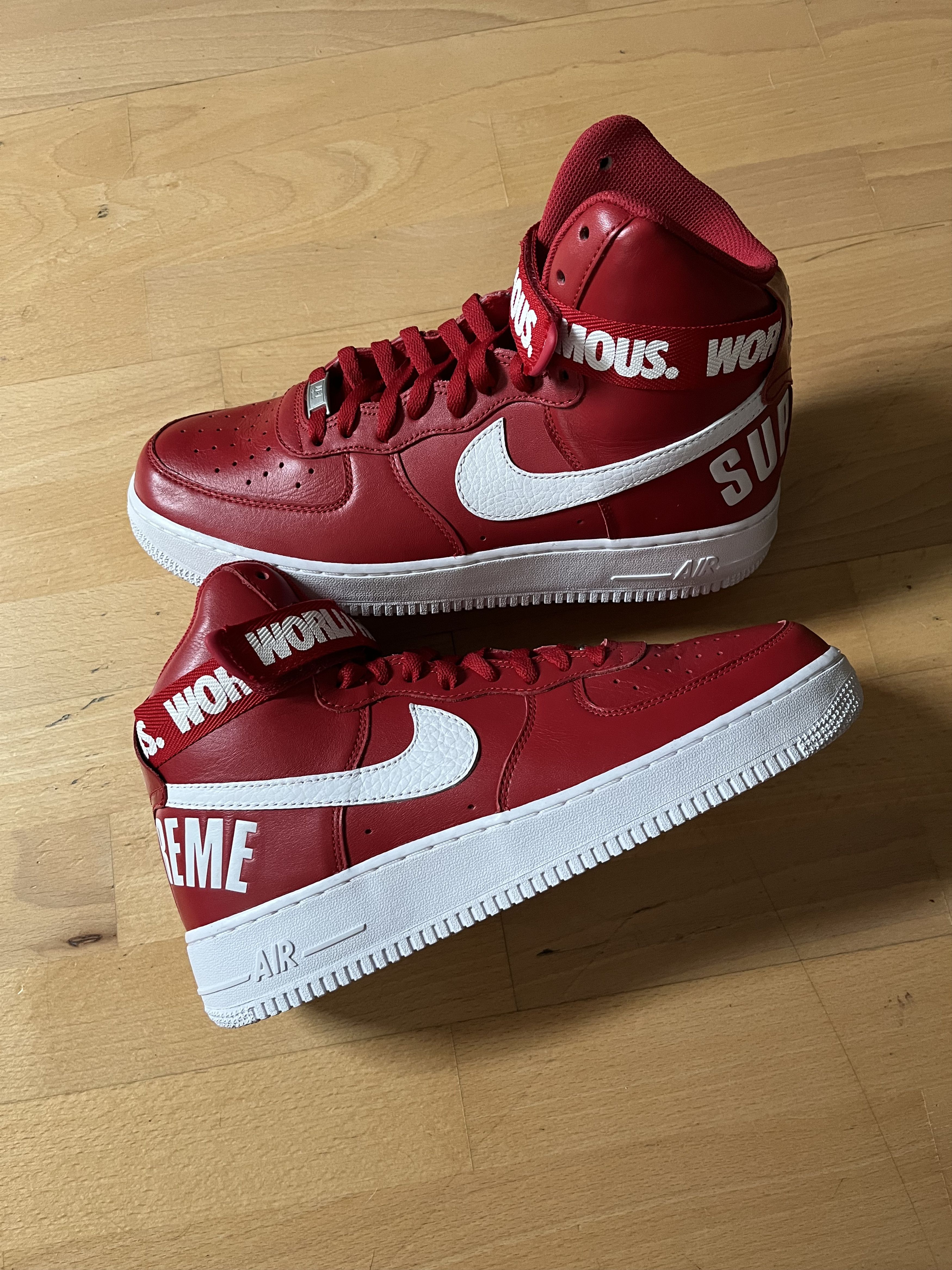 Nike Supreme Supreme x Nike Air Force 1 High World Famous Red 2014 Grailed