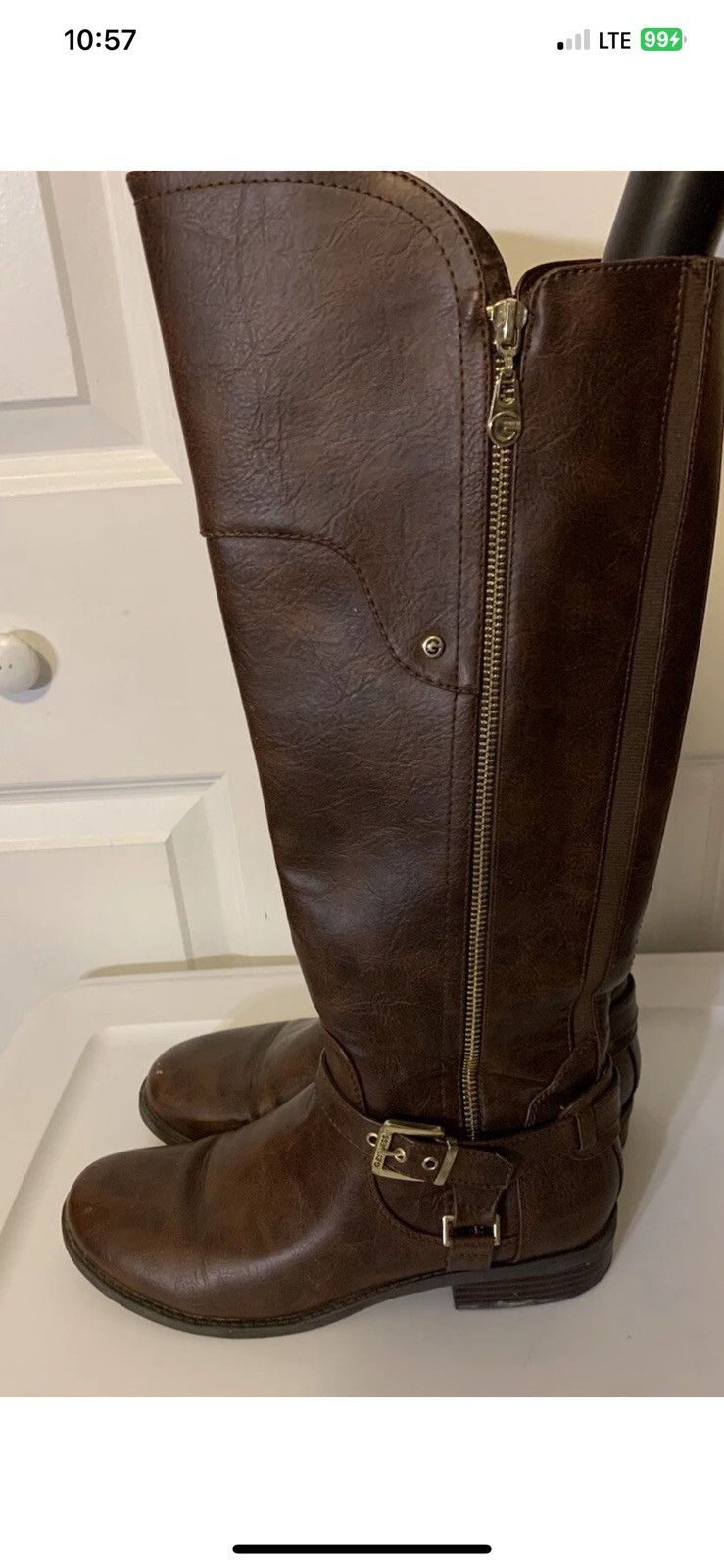 Guess G by Guess womens sz 9M tall riding boots faux leather zip Size US 9 / IT 39 - 5 Thumbnail