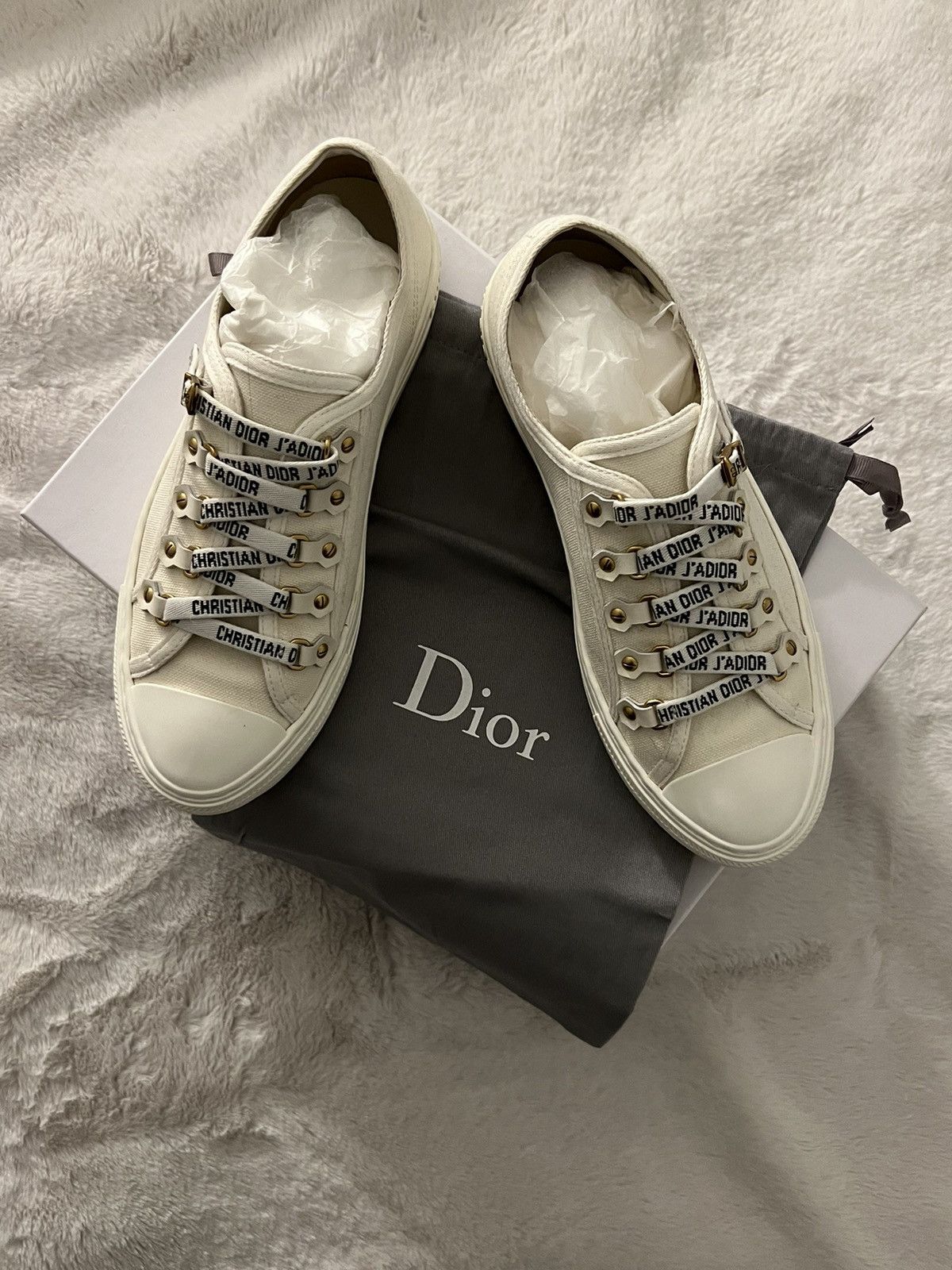 image of Dior Cream Canvas Walk’N’Dior Shoes in White, Women's (Size 8)